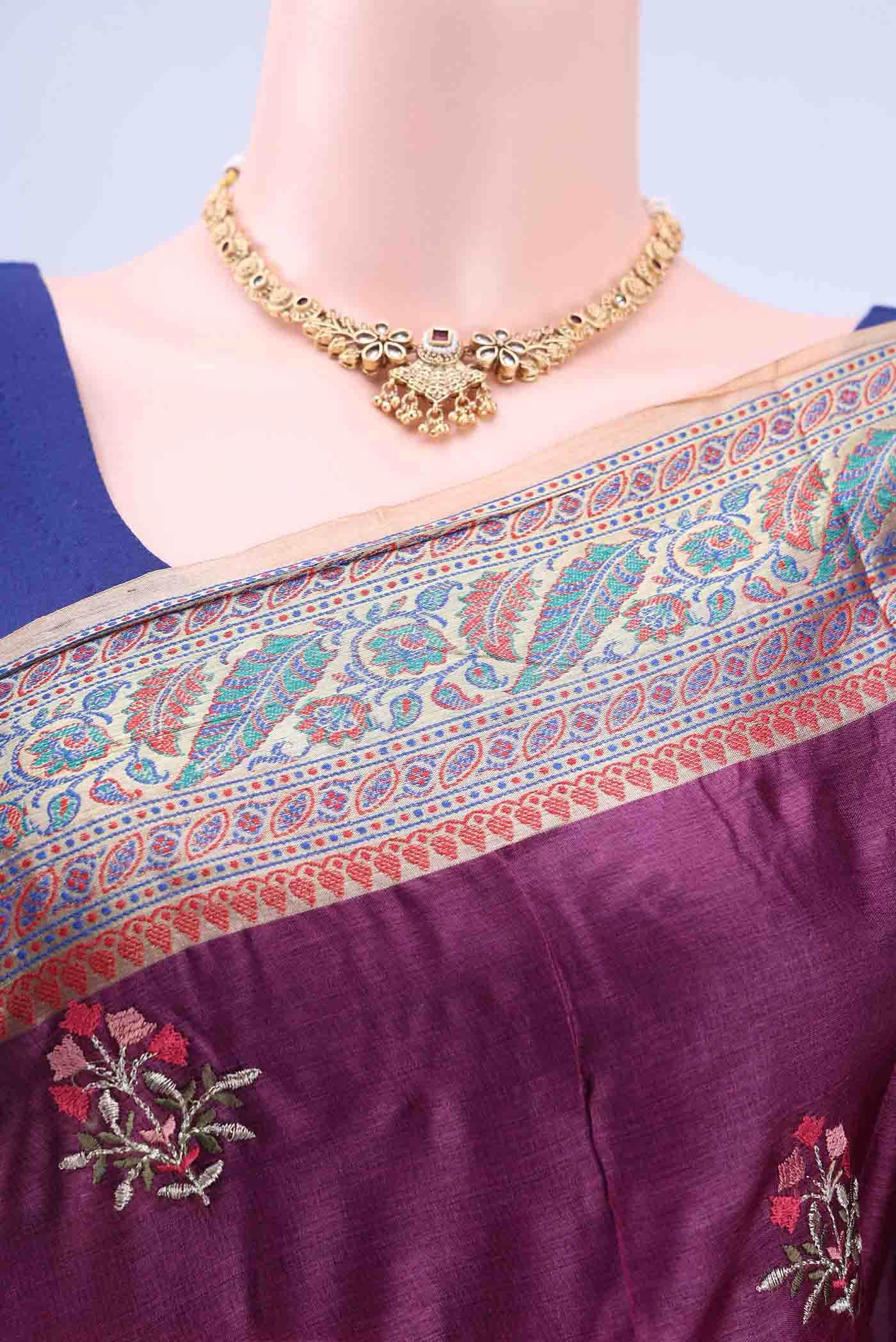 Burgundy Banarasi Silk Saree - Image 3