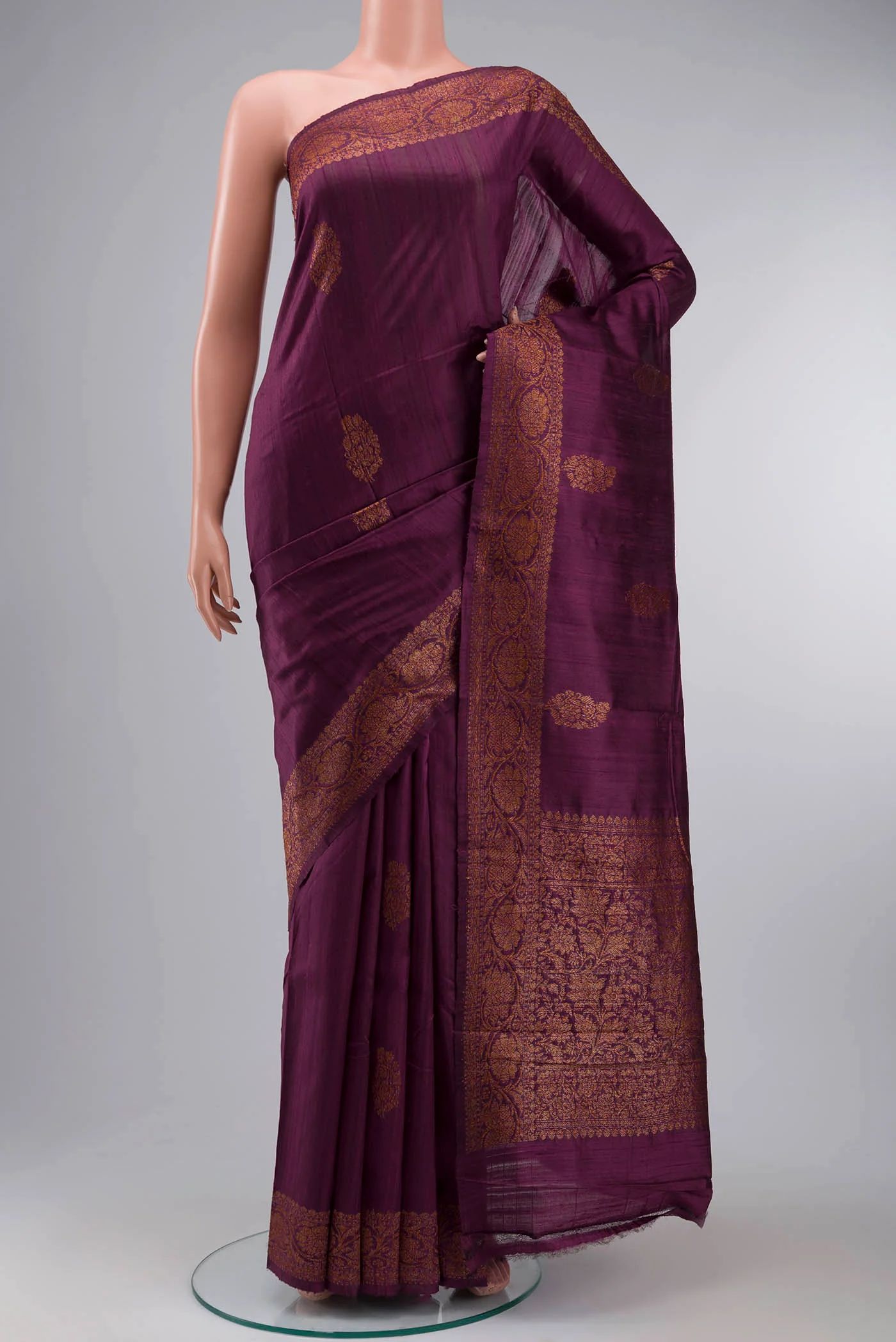 Burgundy Banarasi Tussar Silk Saree