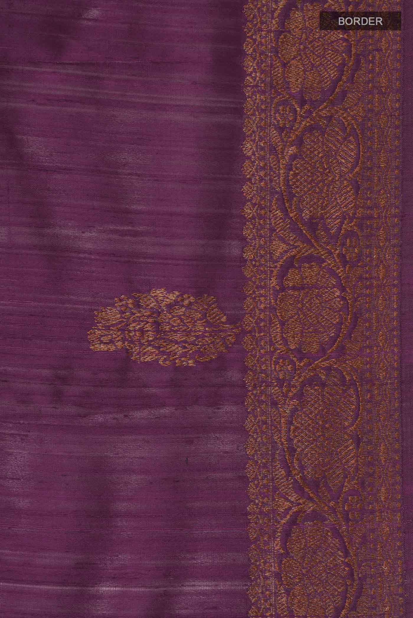 Burgundy Banarasi Tussar Silk Saree - Image 3