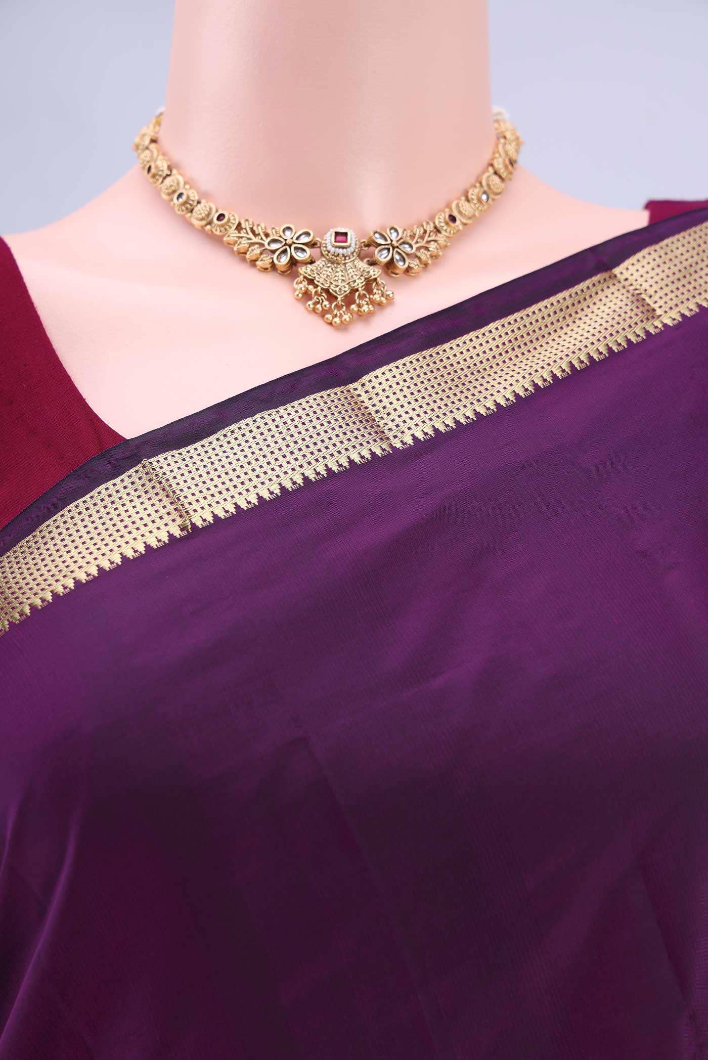 Burgundy Blended Bangalore Silk Saree - Image 3