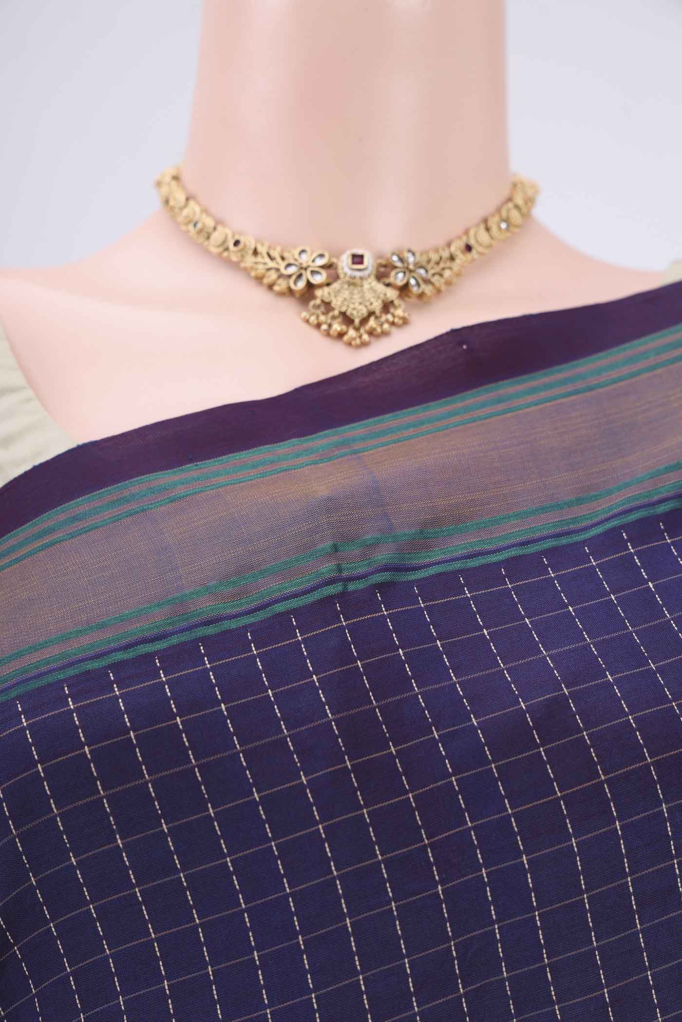 Navy Blue Blended Poly Cotton Saree - Image 2