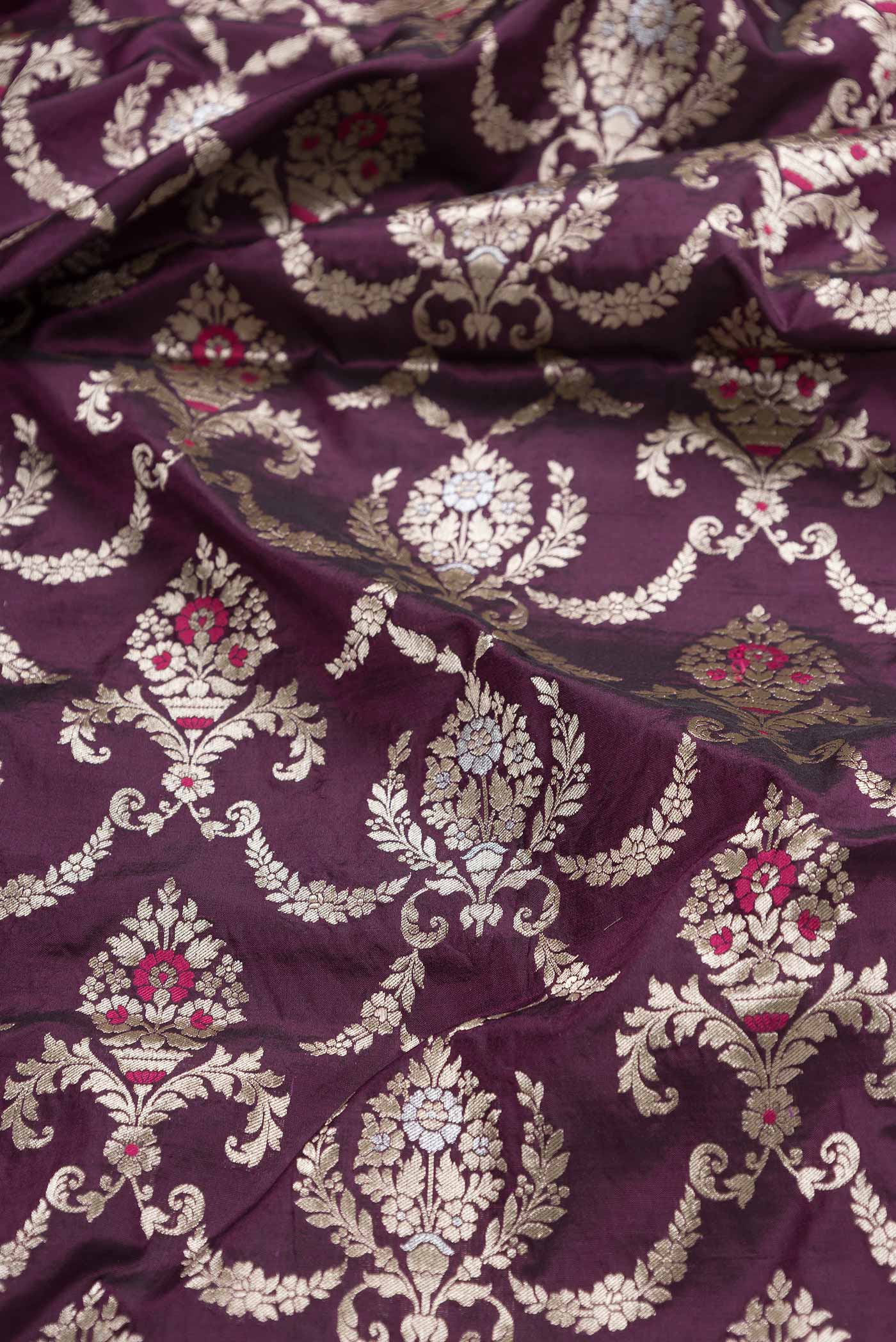 Burgundy Dual Tone Banarasi Silk Saree - Image 2