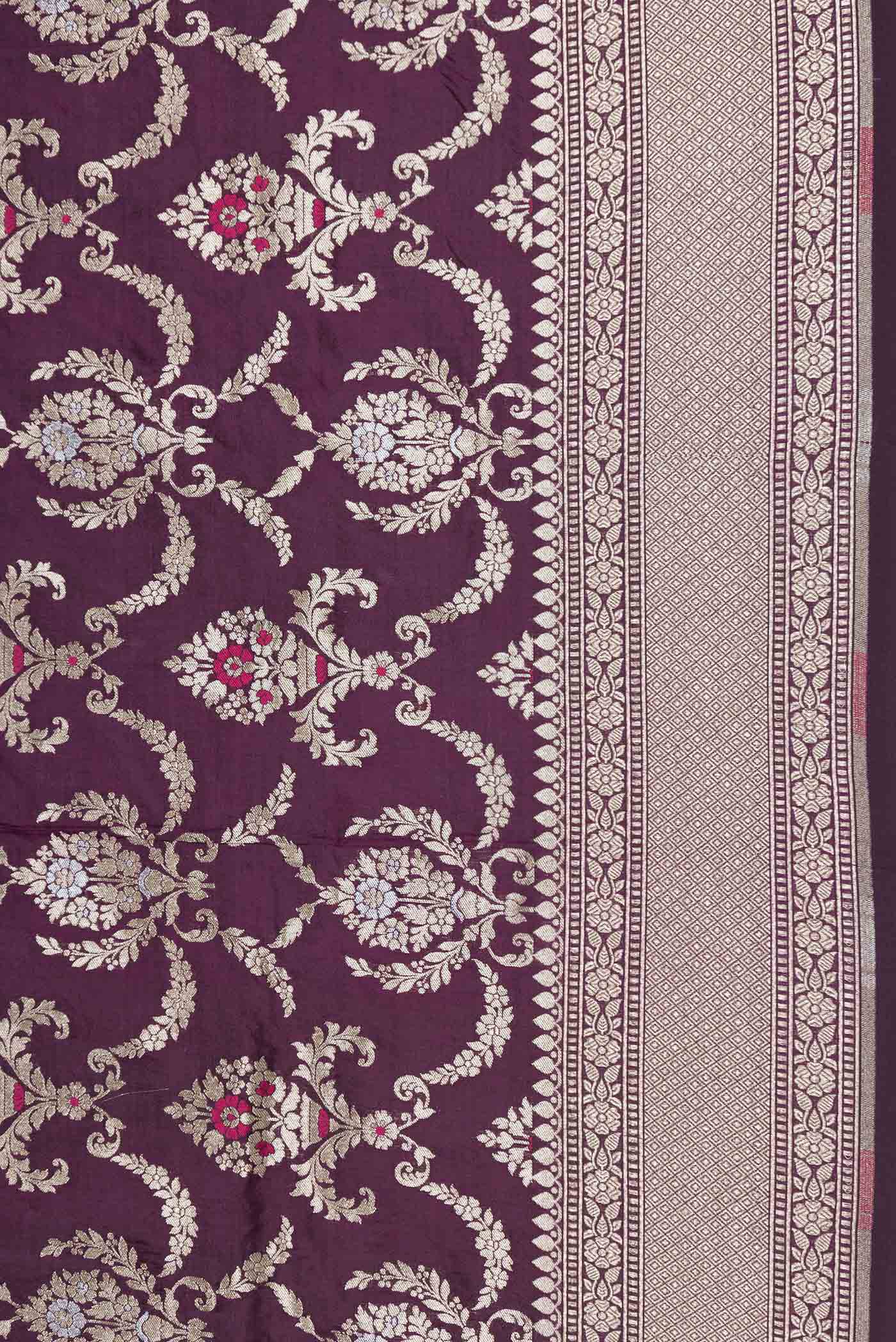 Burgundy Dual Tone Banarasi Silk Saree - Image 3