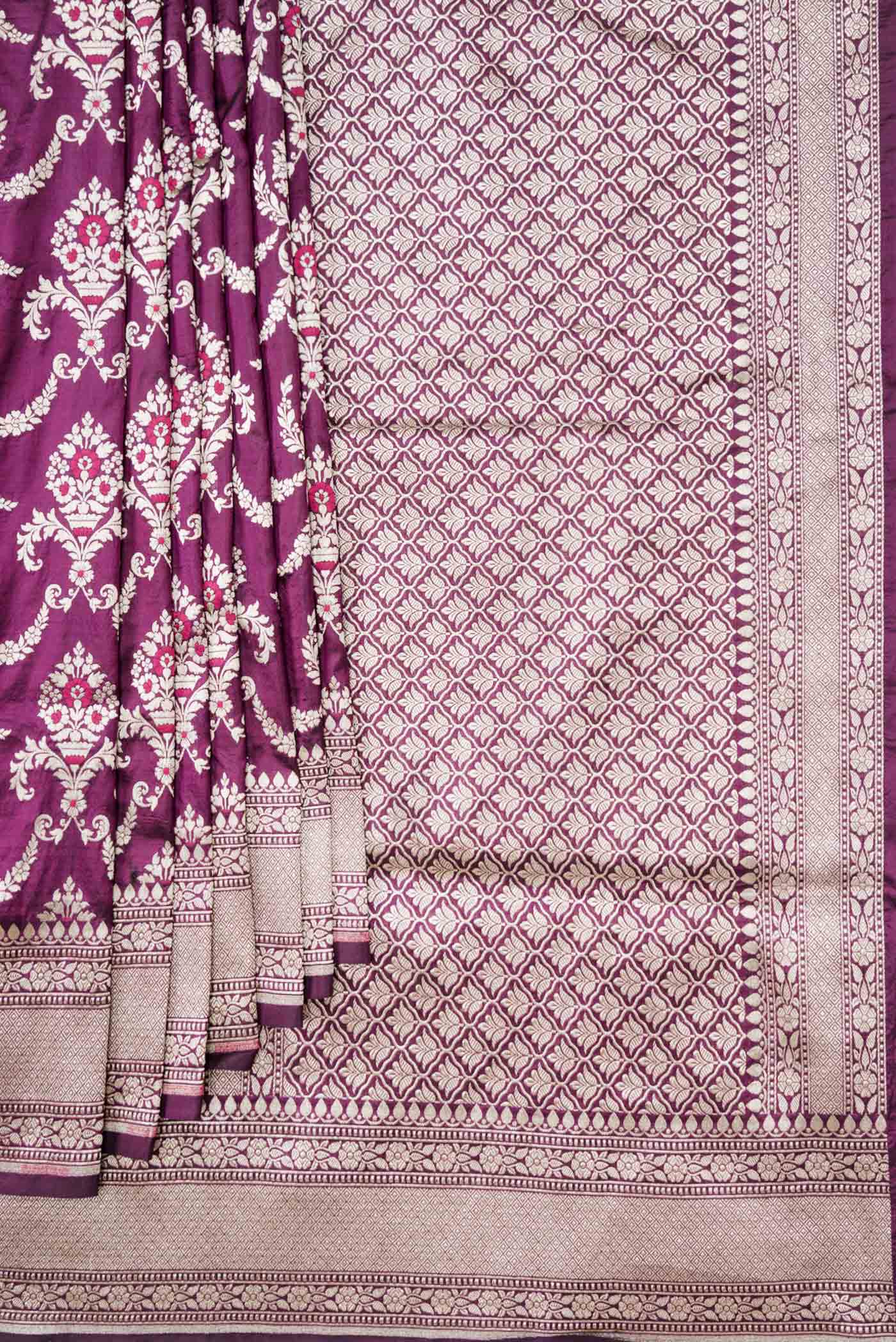 Burgundy Dual Tone Banarasi Silk Saree - Image 4