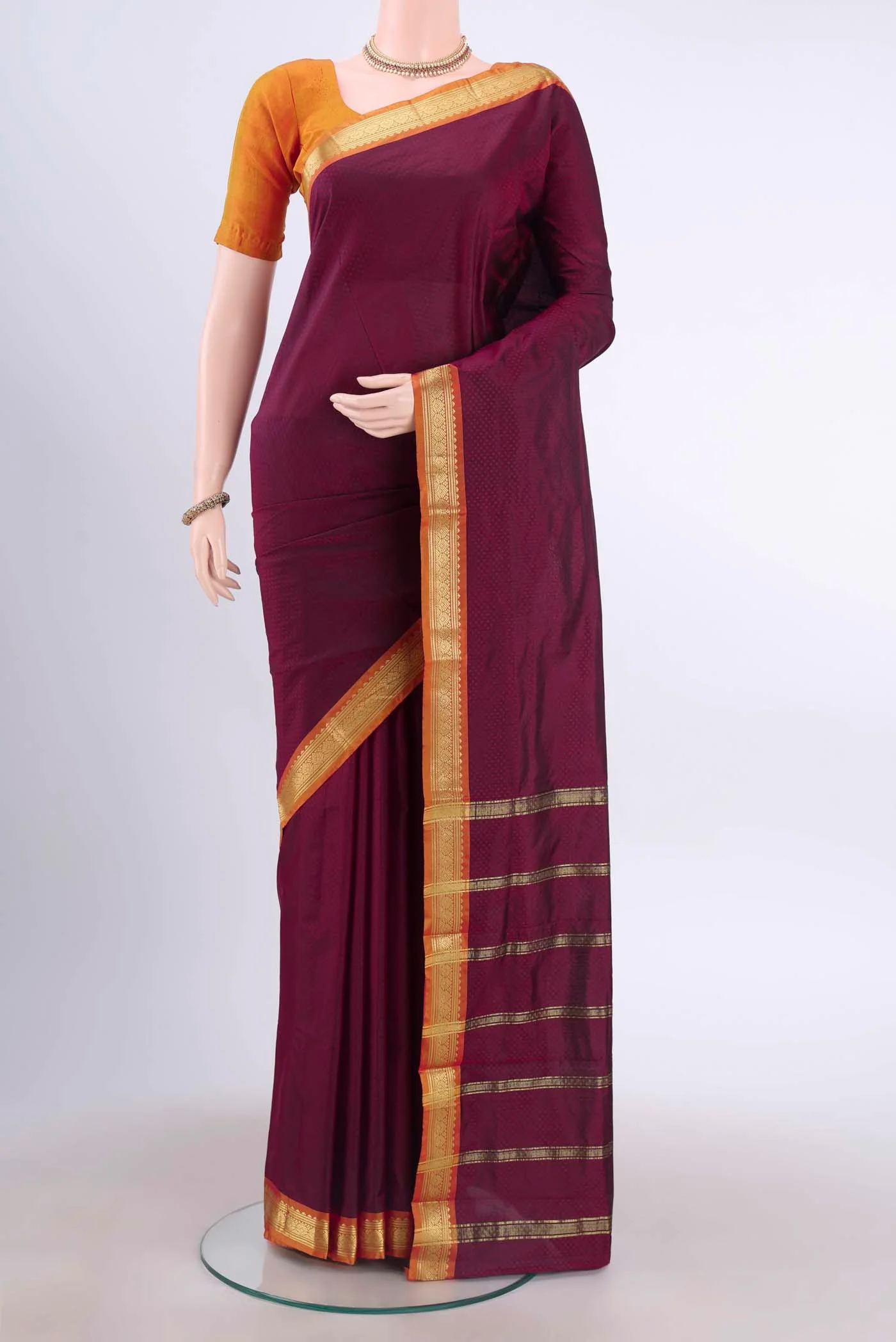 Burgundy Dual Tone Blended Bangalore Silk Saree