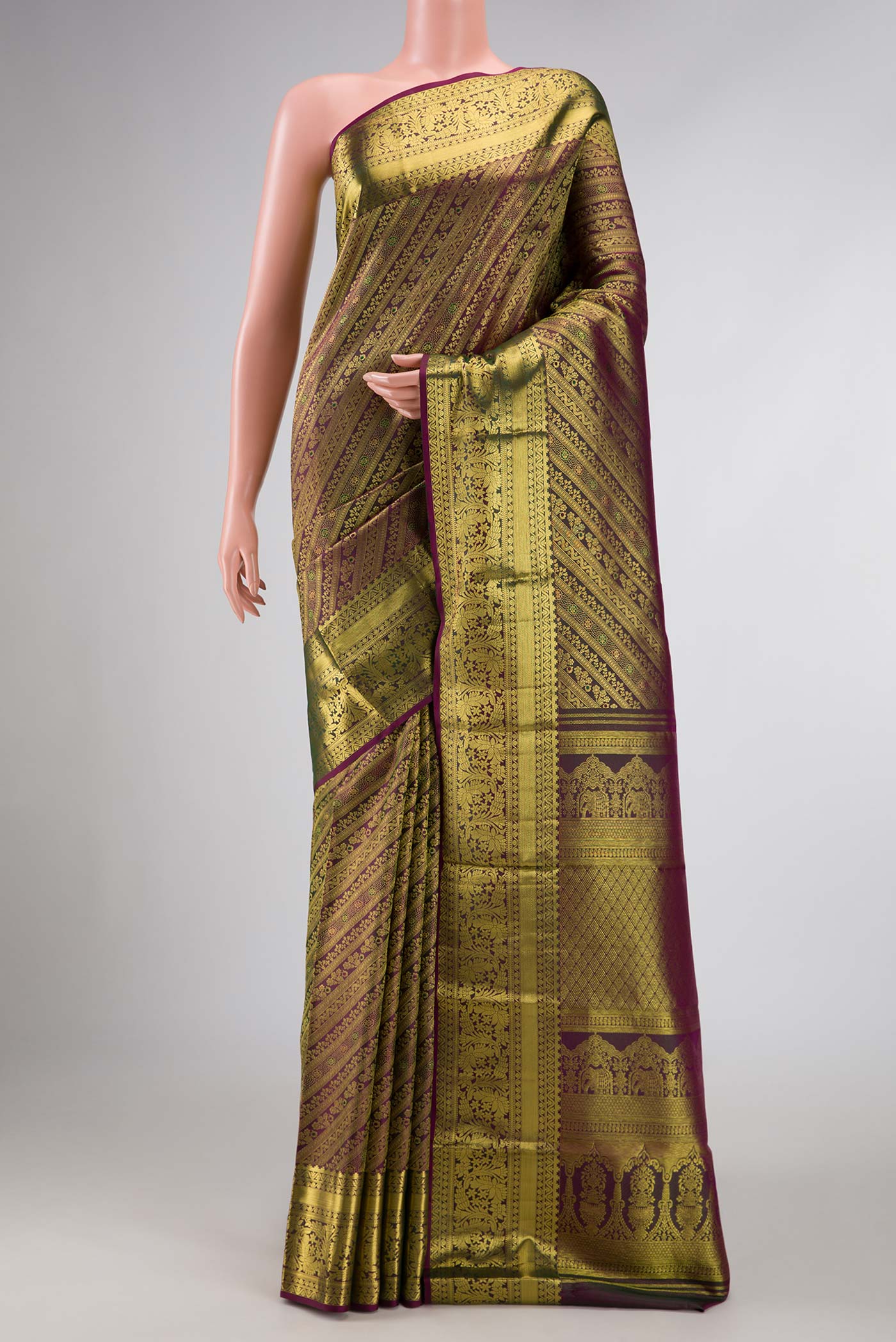 Burgundy Dual Tone Kanchipuram Silk Saree