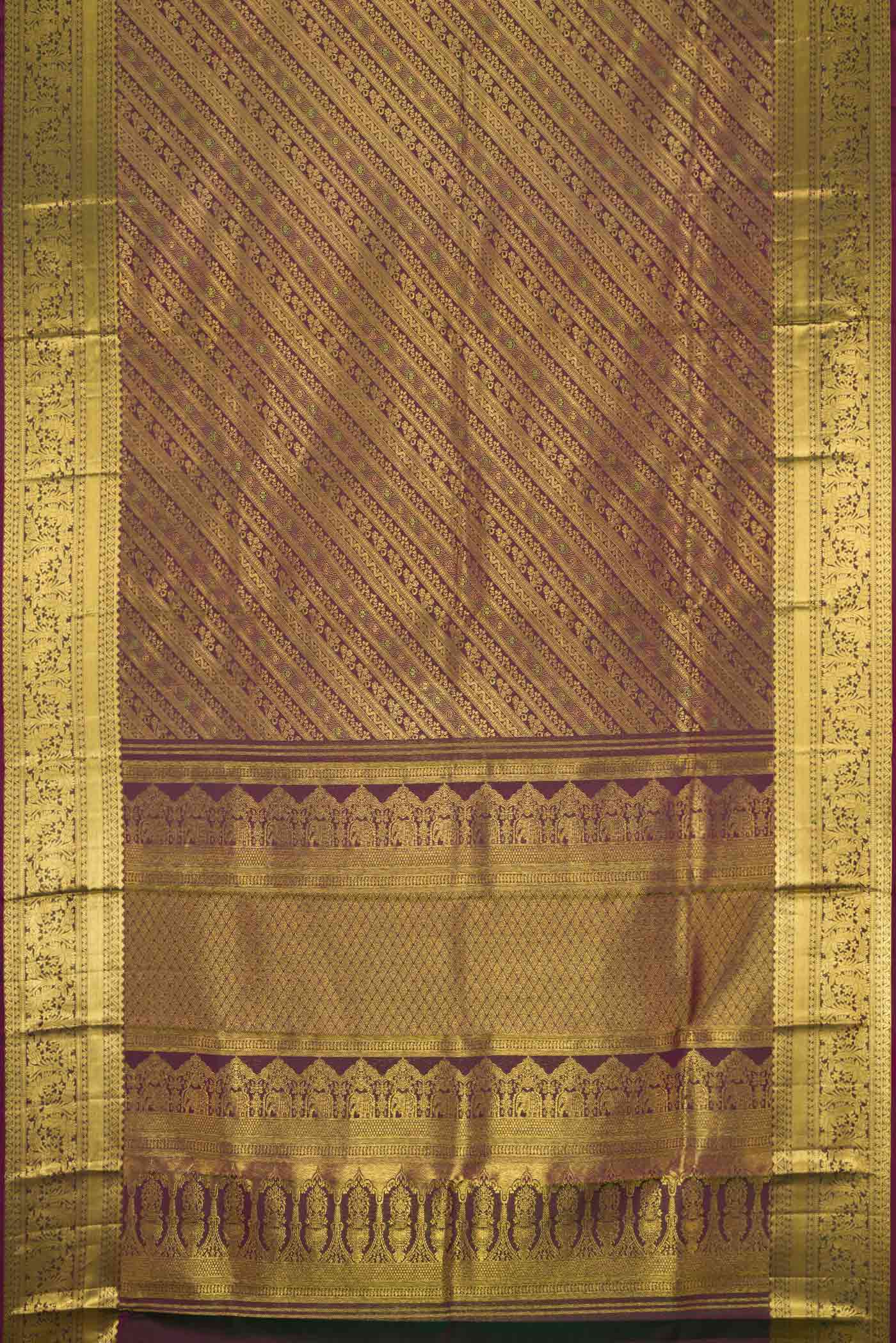 Burgundy Dual Tone Kanchipuram Silk Saree - Image 6