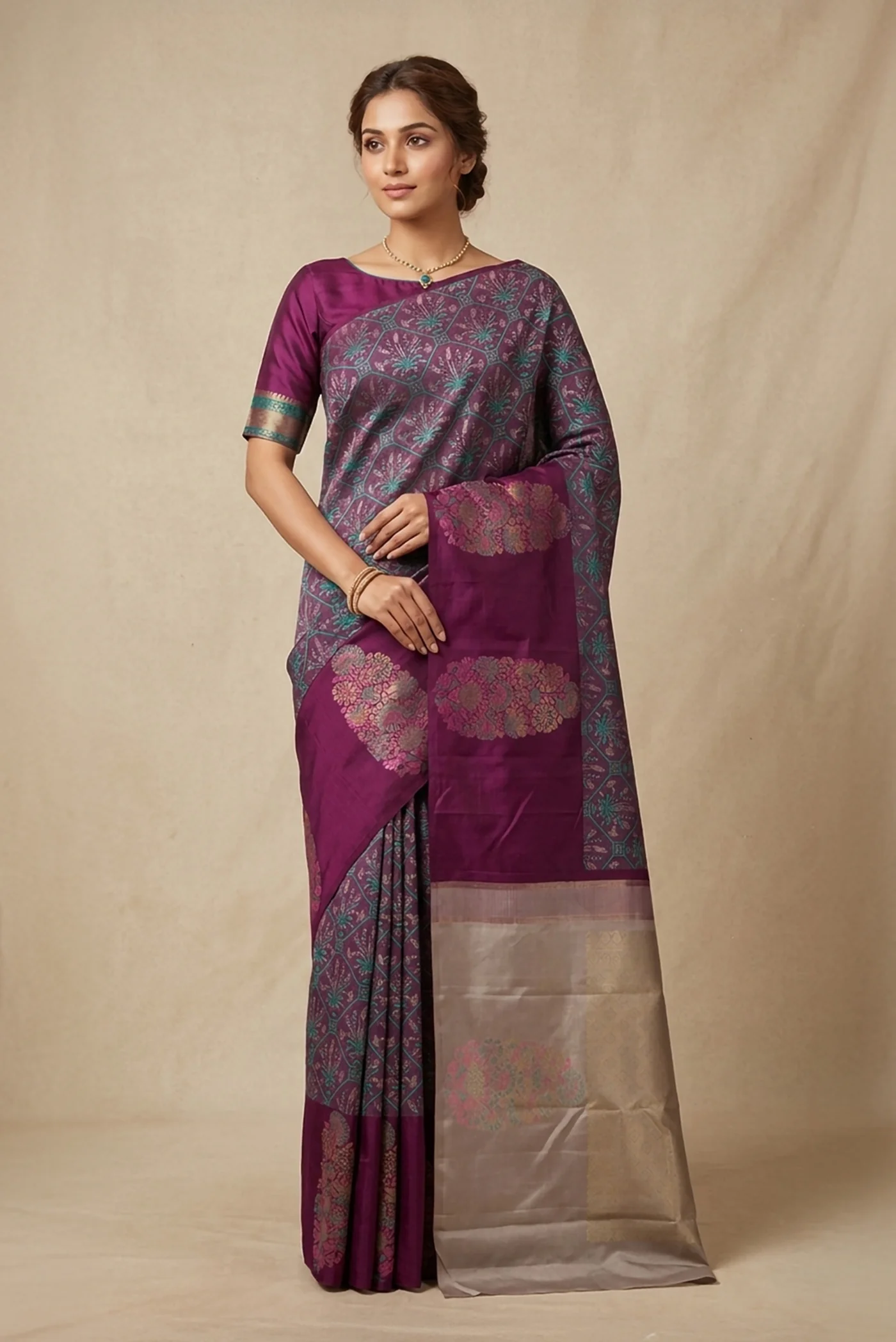 Burgundy Dual Tone Kanchipuram Silk Saree