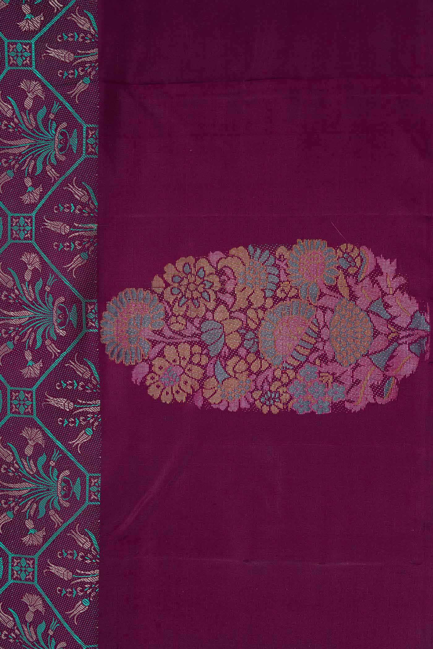 Burgundy Dual Tone Kanchipuram Silk Saree - Image 4