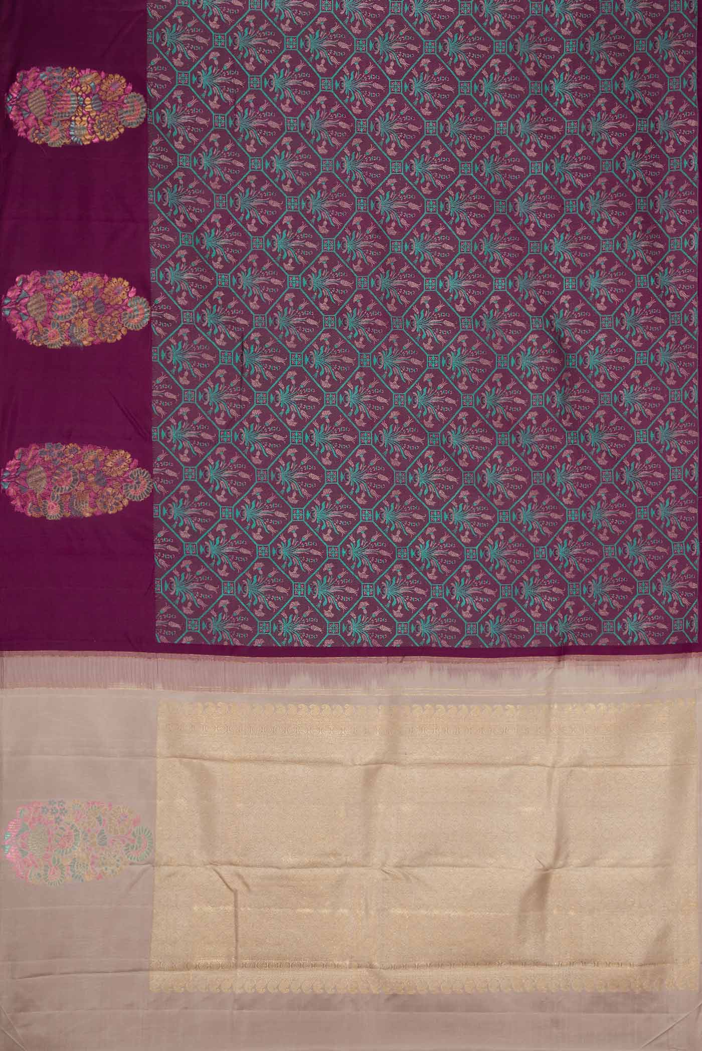 Burgundy Dual Tone Kanchipuram Silk Saree - Image 7