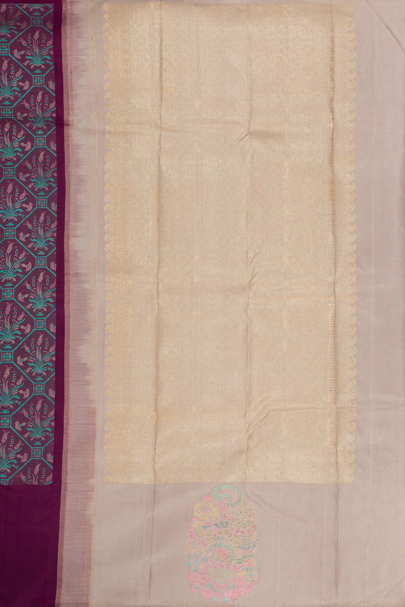 Burgundy Dual Tone Kanchipuram Silk Saree - Image 8
