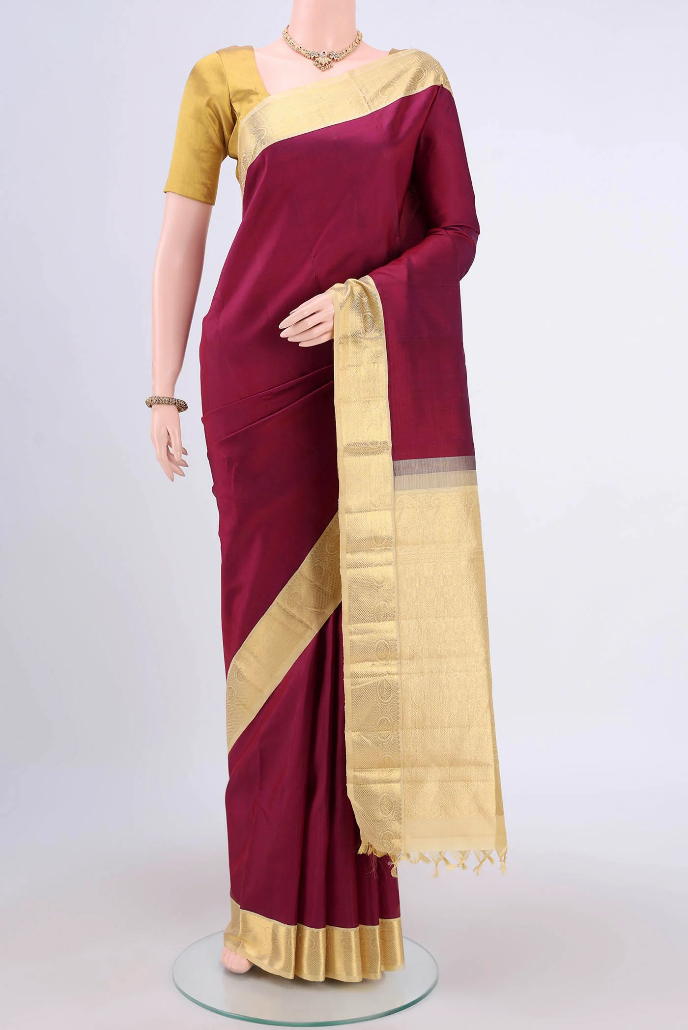 Pure Silk Pure Zari Maroon Kanjivaram Saree