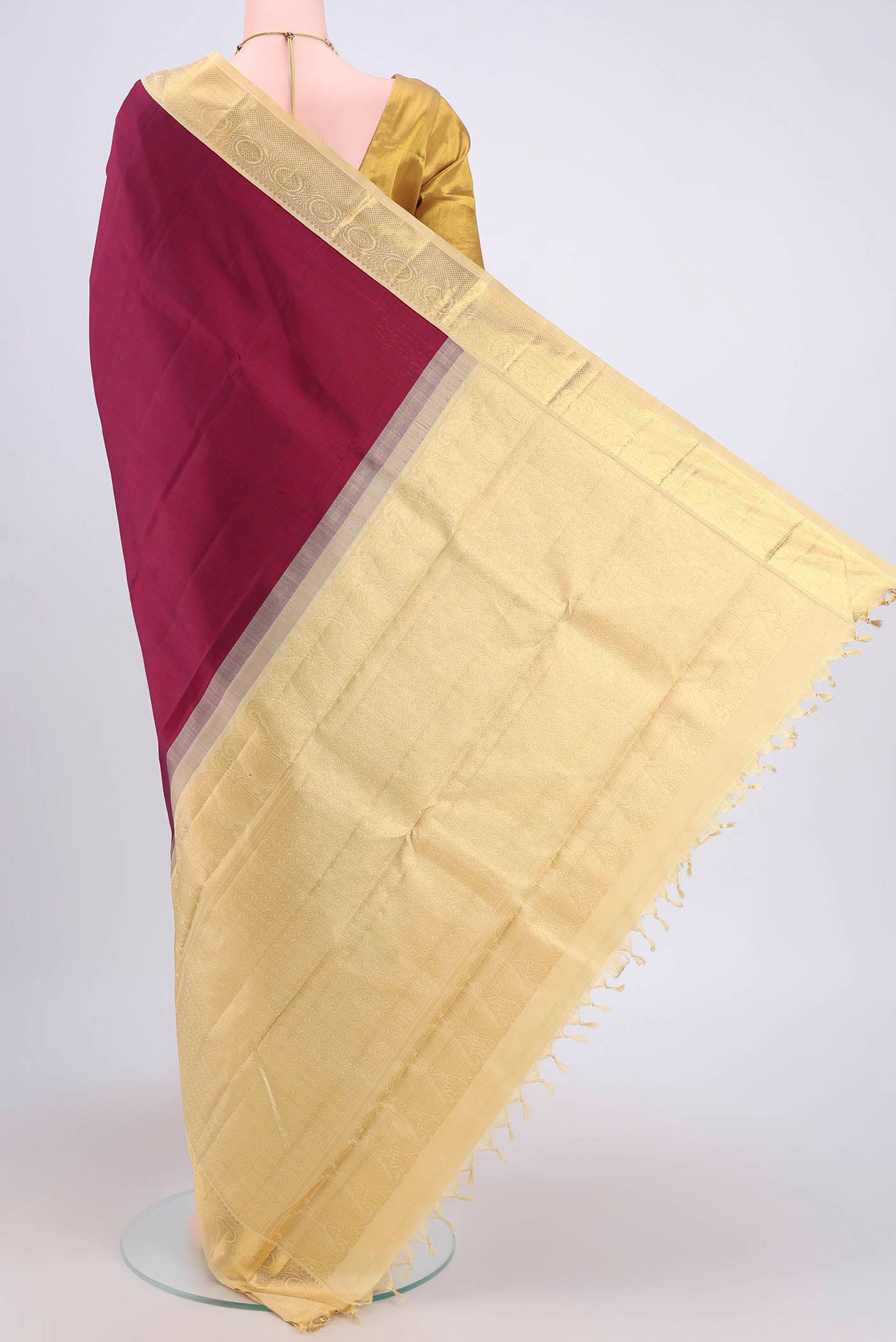 Pure Silk Pure Zari Maroon Kanjivaram Saree - Image 3