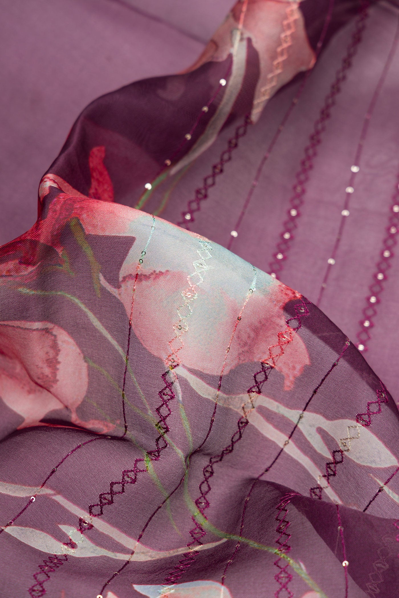 Purple Organza Silk Saree - Image 2
