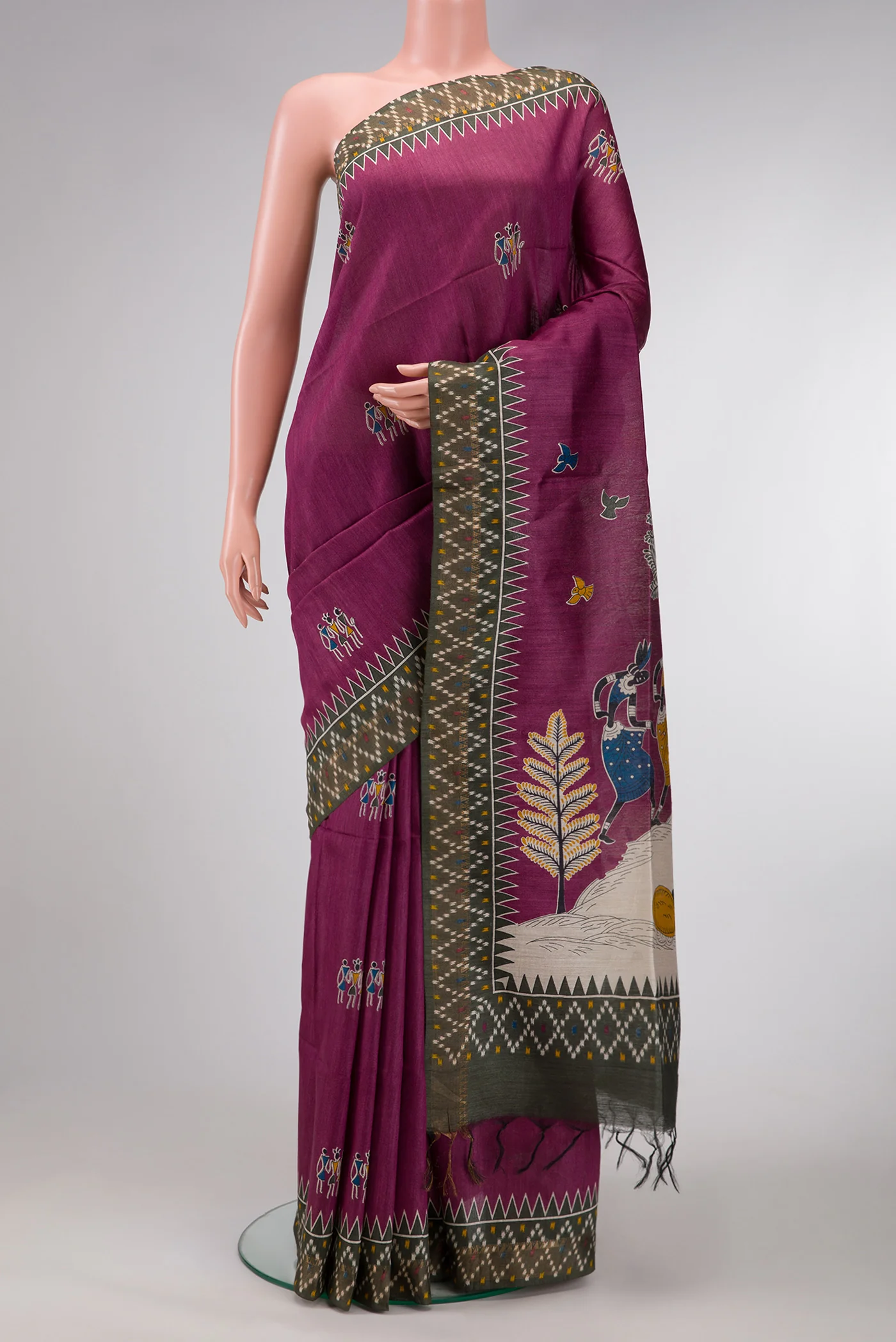 Magenta Tussar Silk Saree