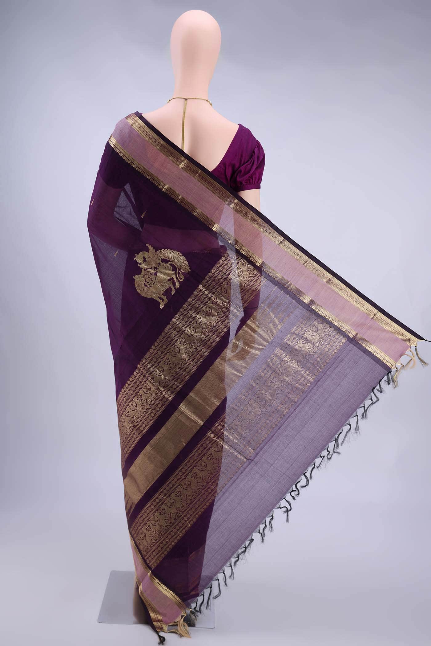 Burgundy Kanchi Cotton Saree - Image 2