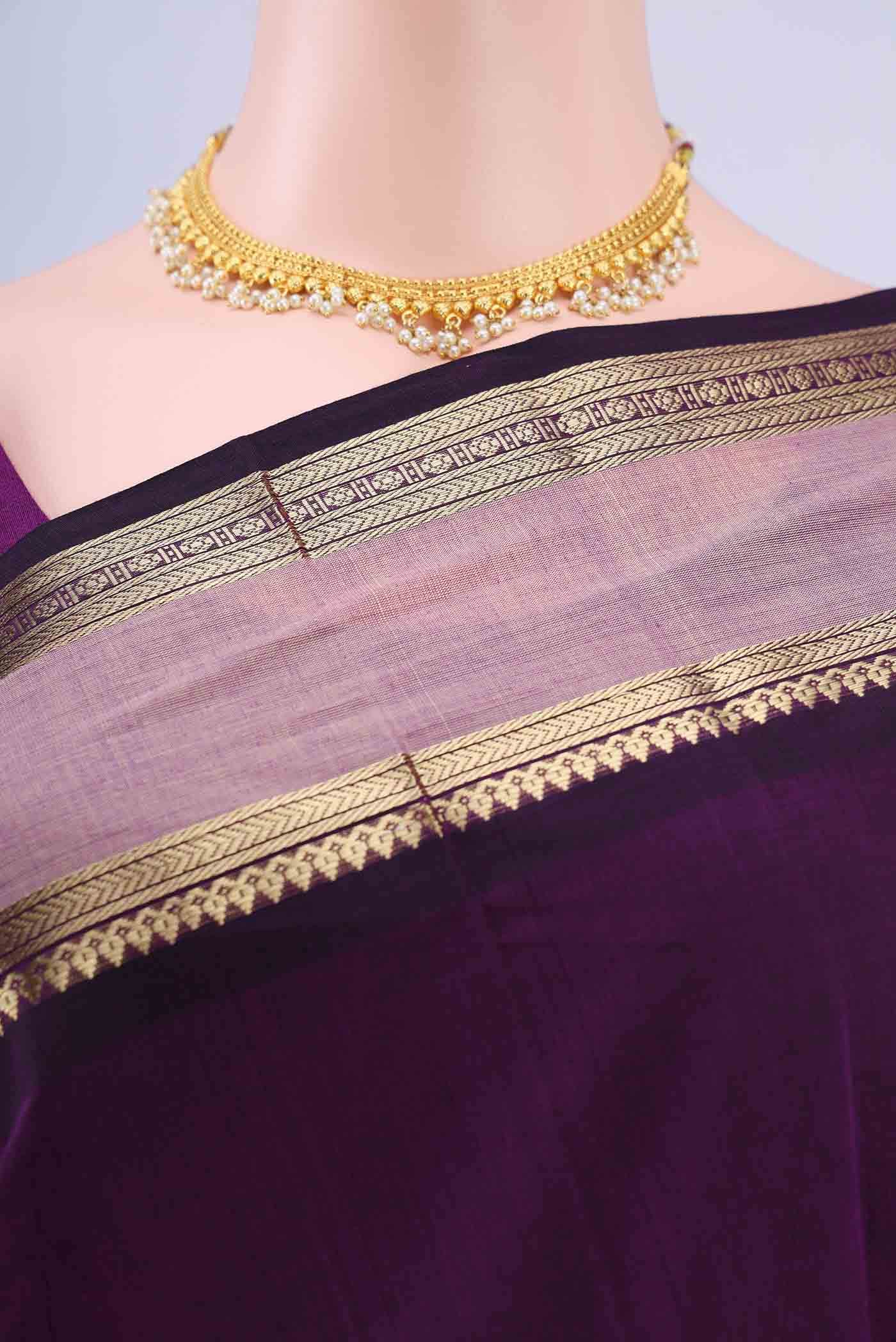 Burgundy Kanchi Cotton Saree - Image 3