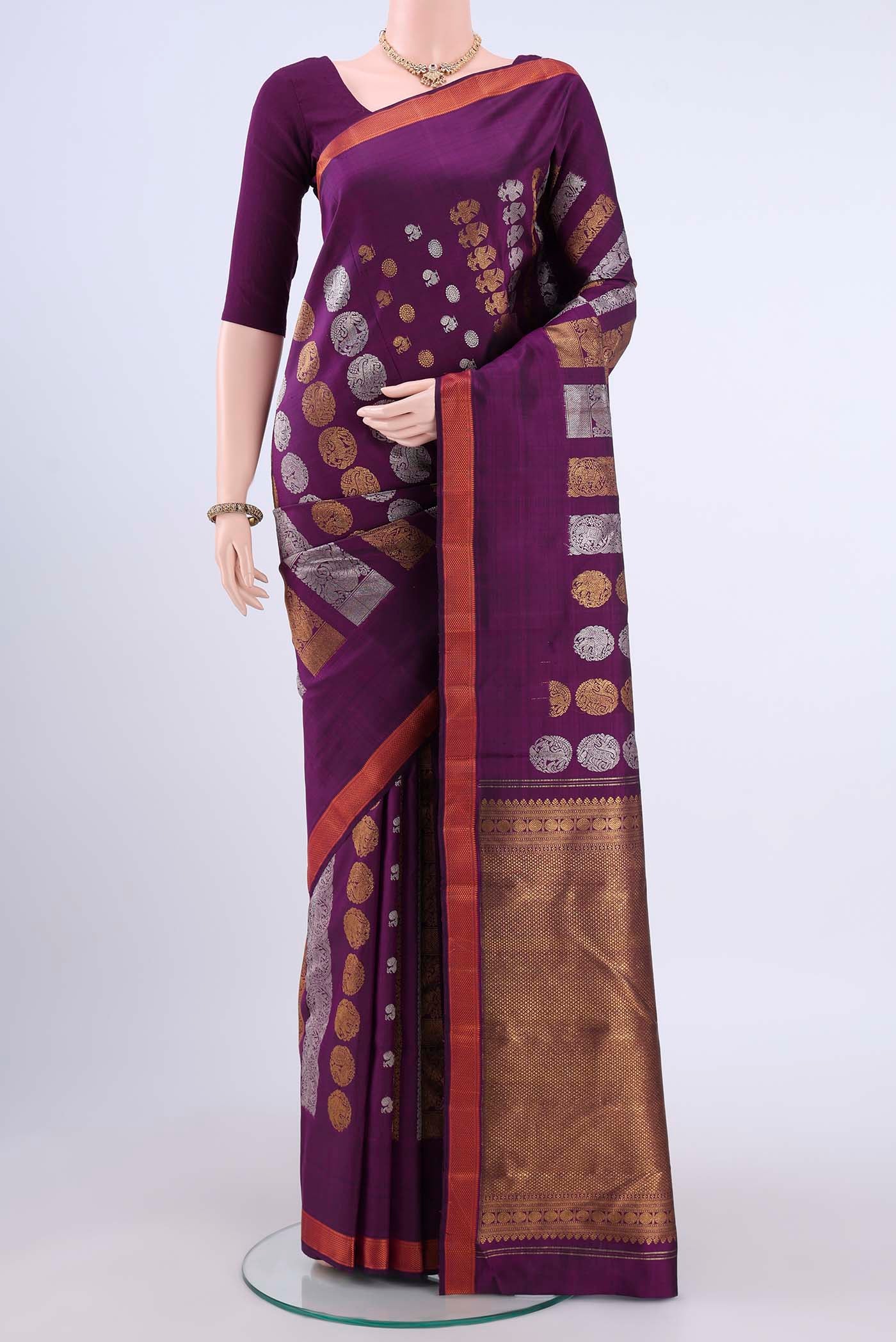 Burgundy Kanjivaram Silk Saree