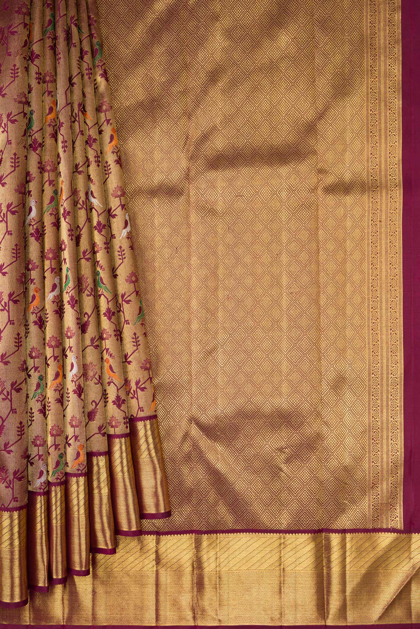 Pure Silk Pure Zari Burgundy Kanjivaram Saree - Image 4