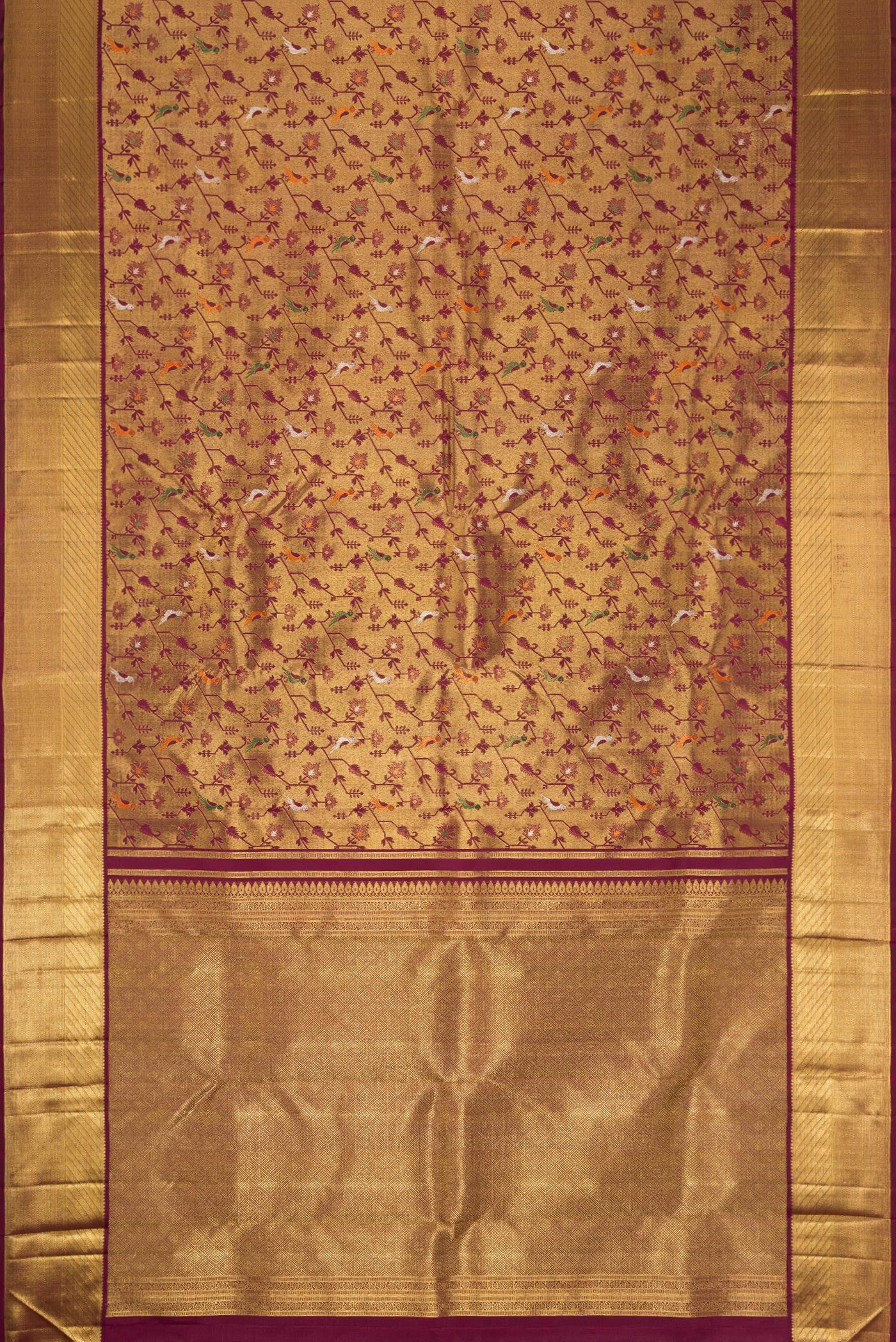 Pure Silk Pure Zari Burgundy Kanjivaram Saree - Image 6