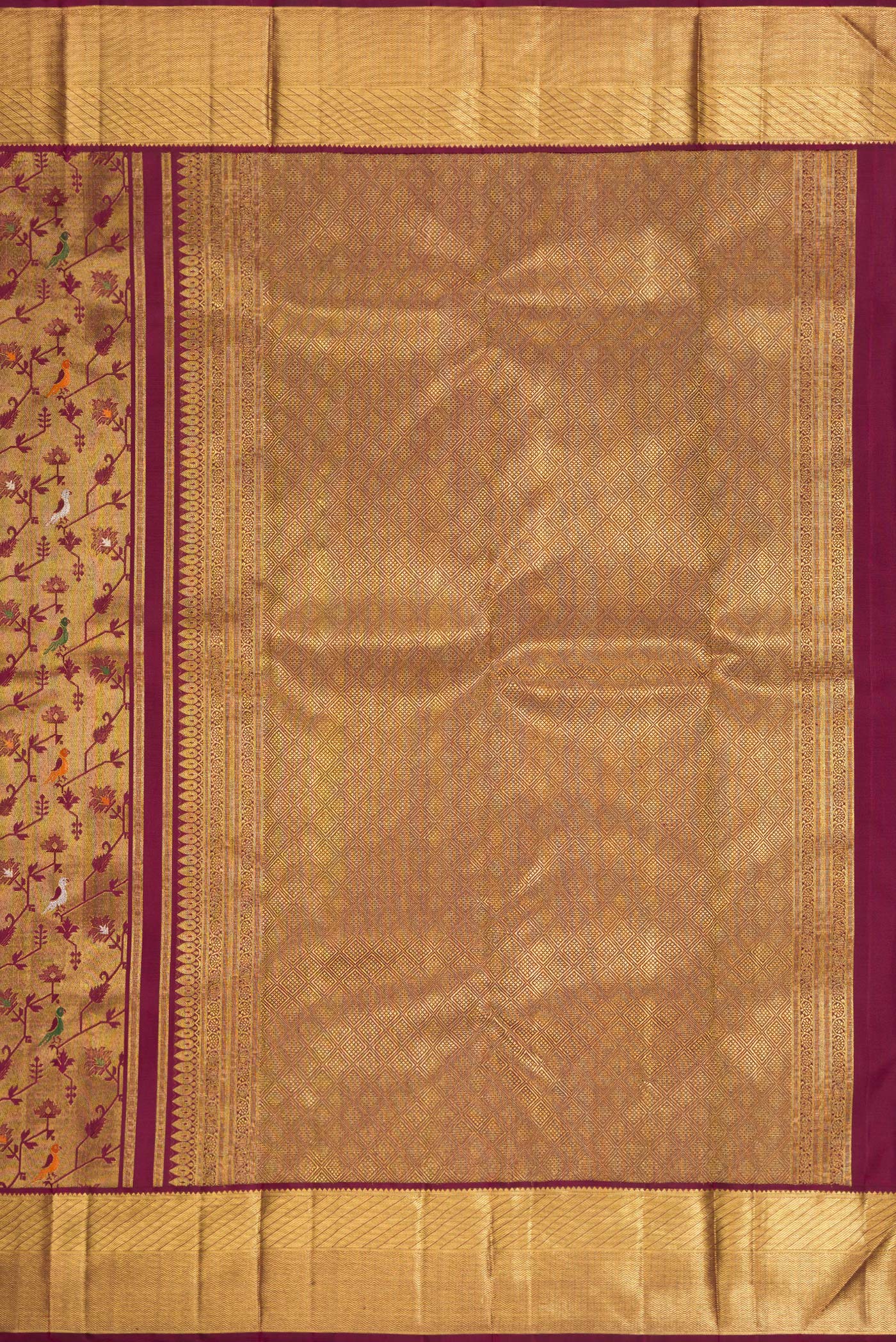 Pure Silk Pure Zari Burgundy Kanjivaram Saree - Image 7