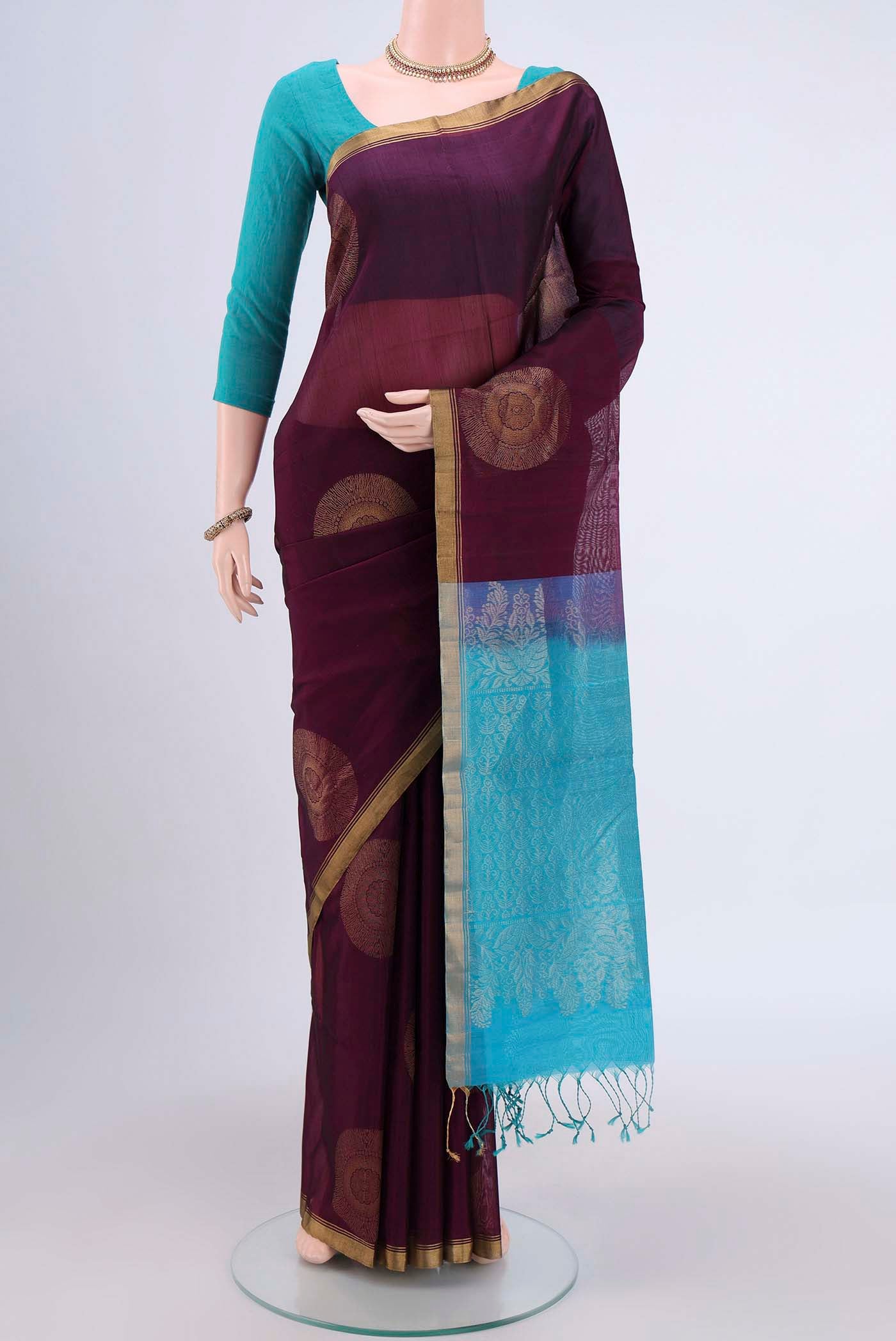Burgundy Silk Cotton Saree
