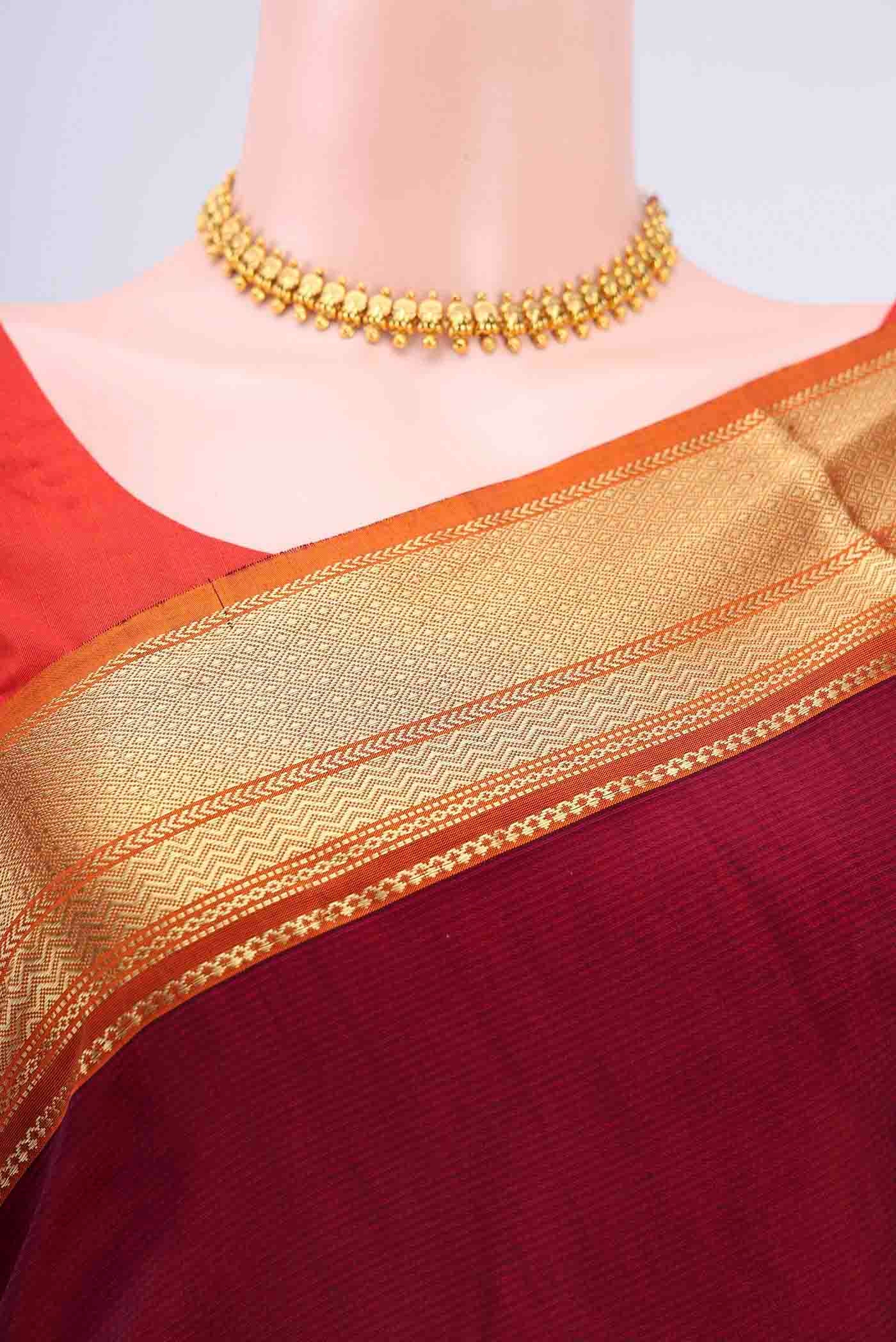 Burgundy Maheshwari Silk Cotton Saree - Image 2