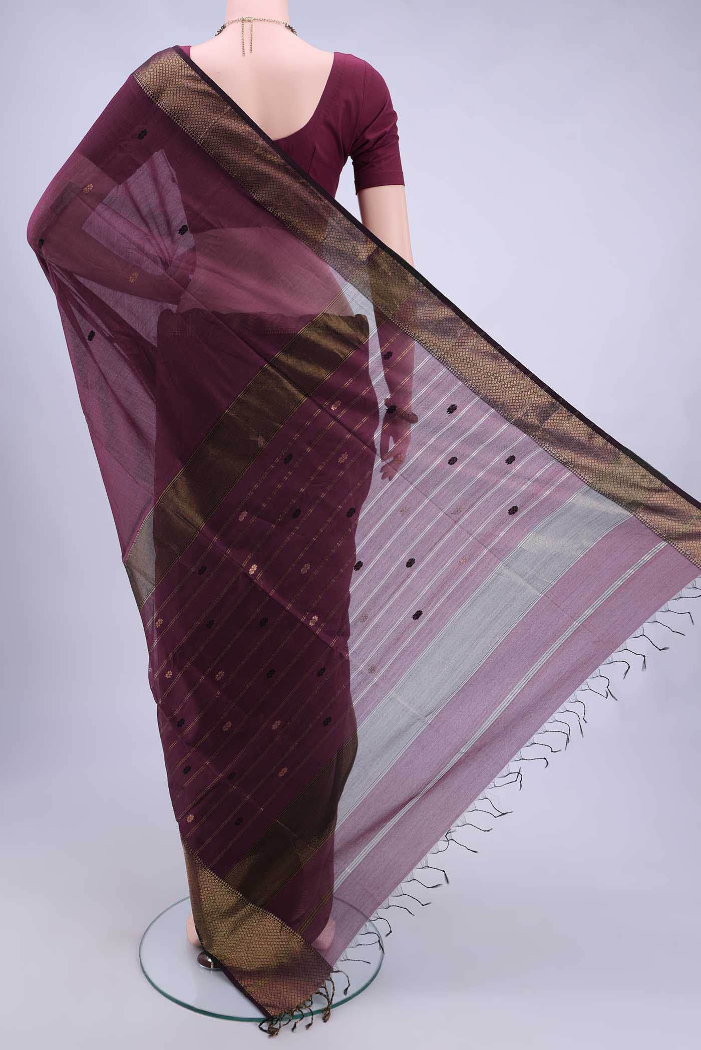 Burgundy Maheshwari Silk Saree - Image 2