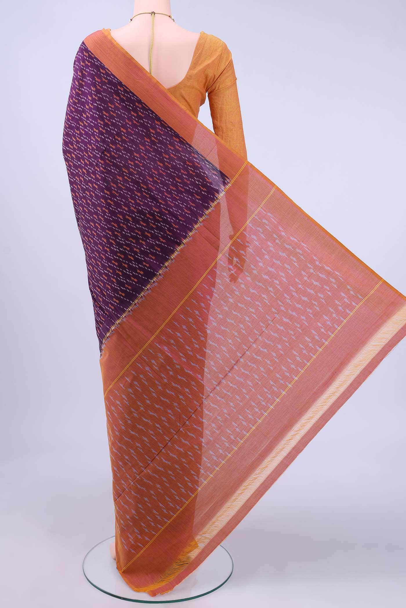Burgundy Pochampally Cotton Saree - Image 2