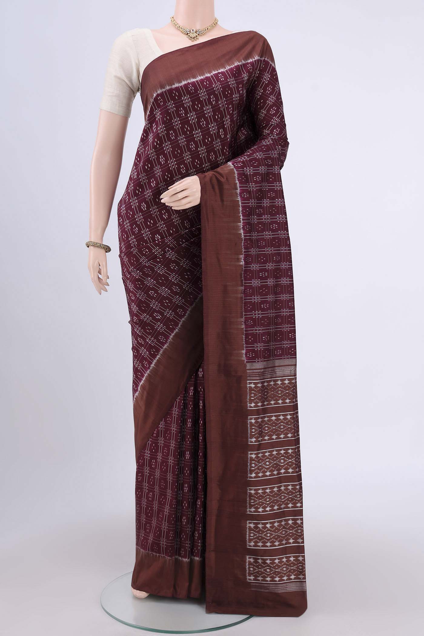 Burgundy Pochampally Silk Saree
