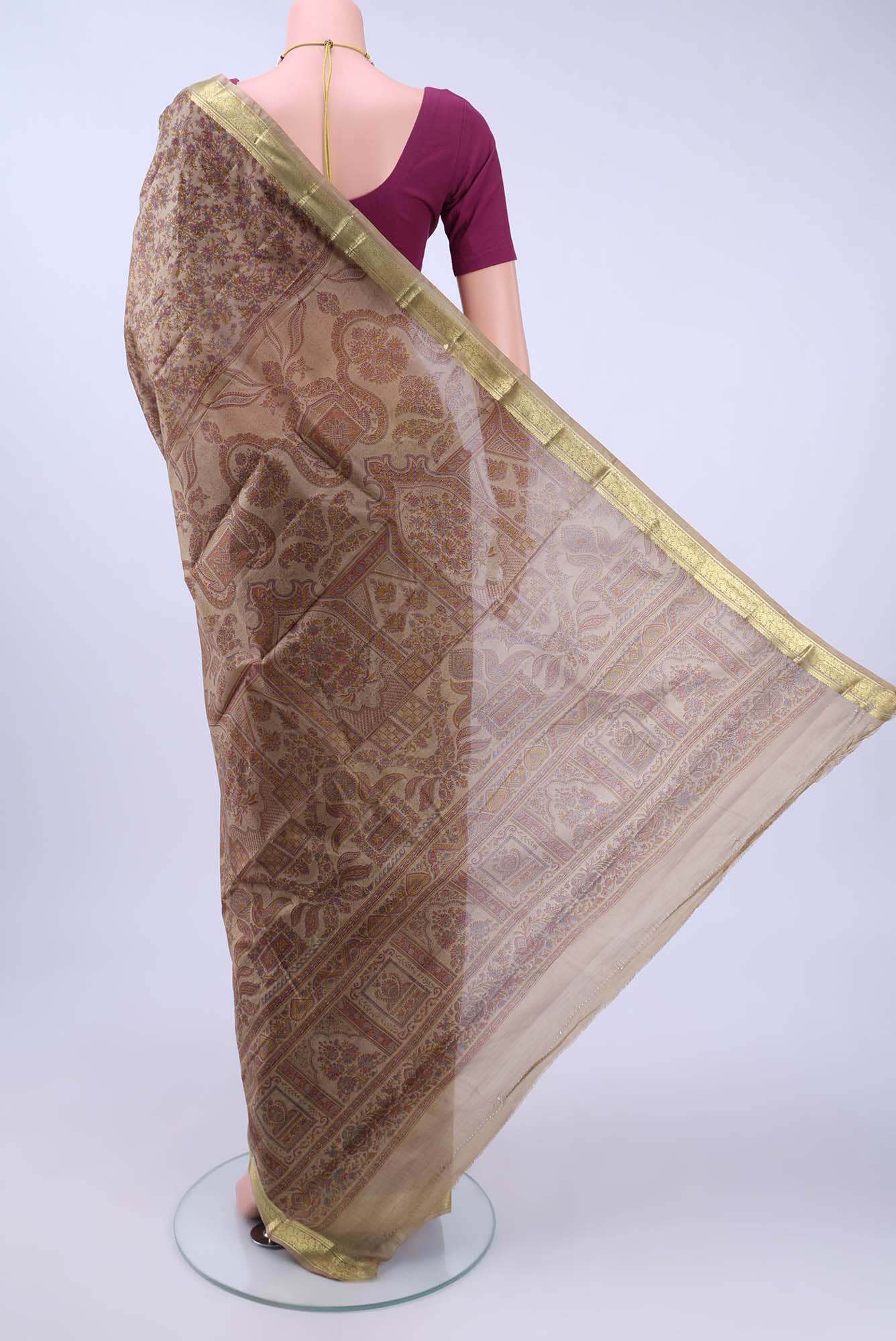 Caramel Printed Silk Saree - Image 2