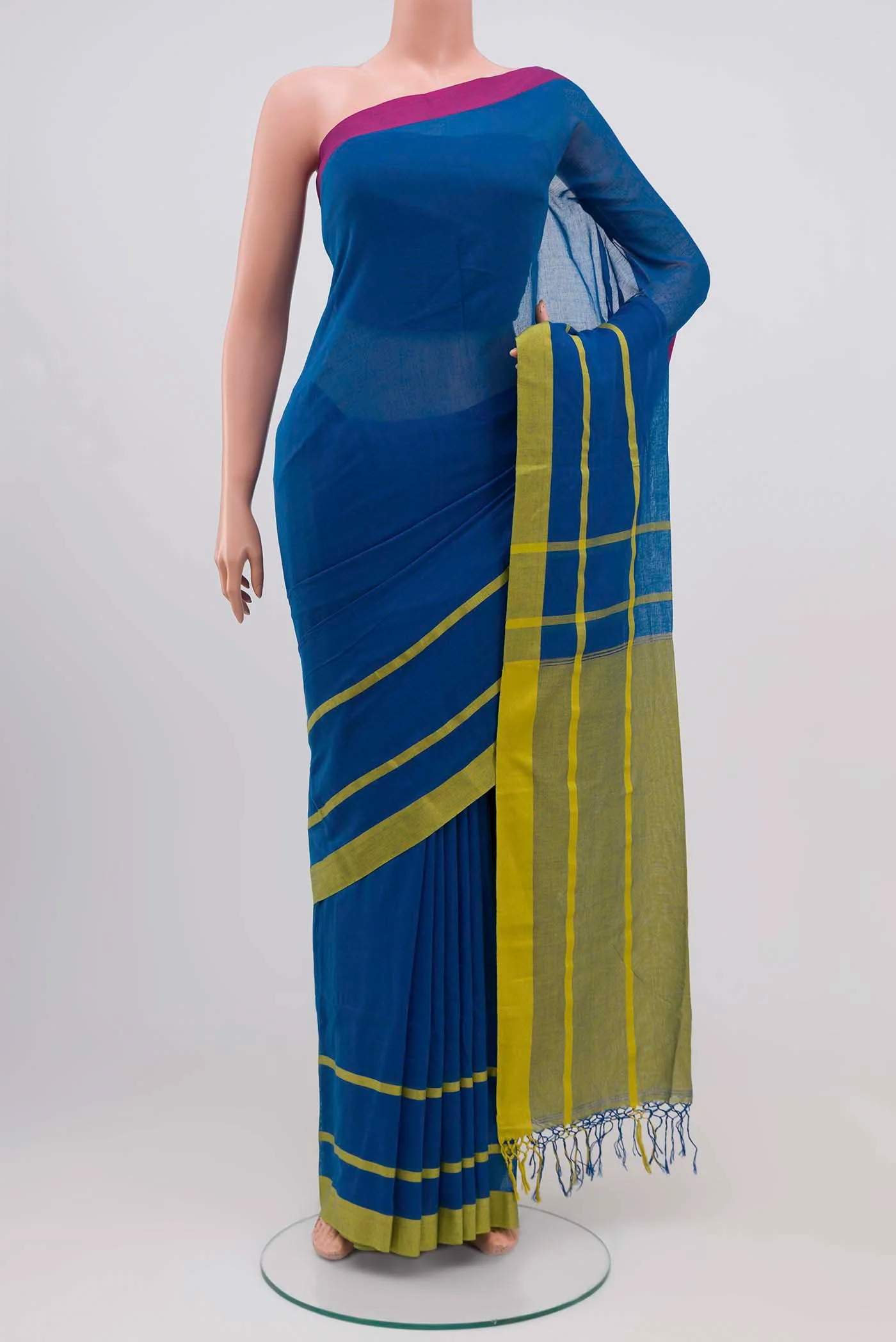 Blue Cotton Saree - Image 2