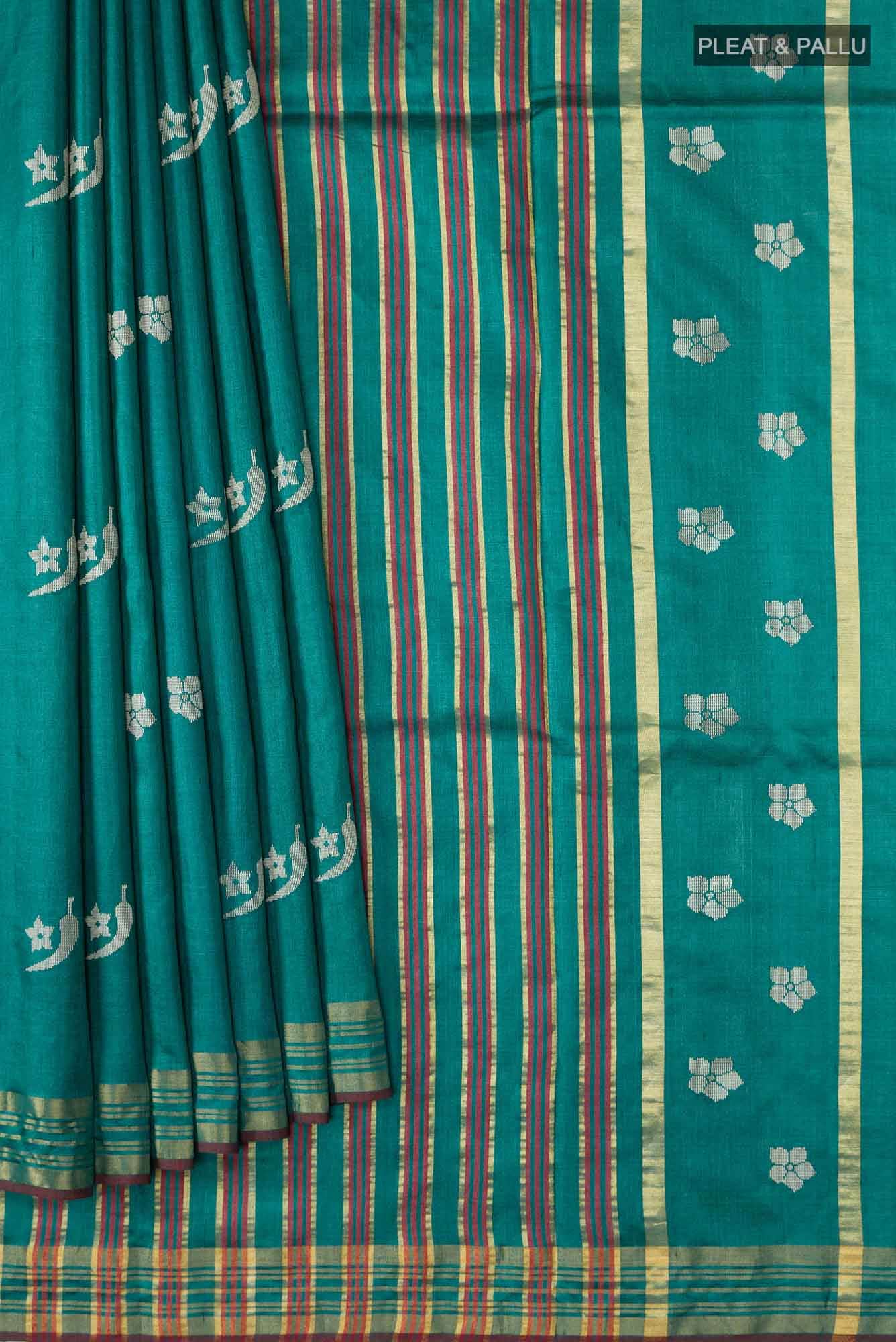 Chili Lily-Green Tussar Silk Saree - Image 6