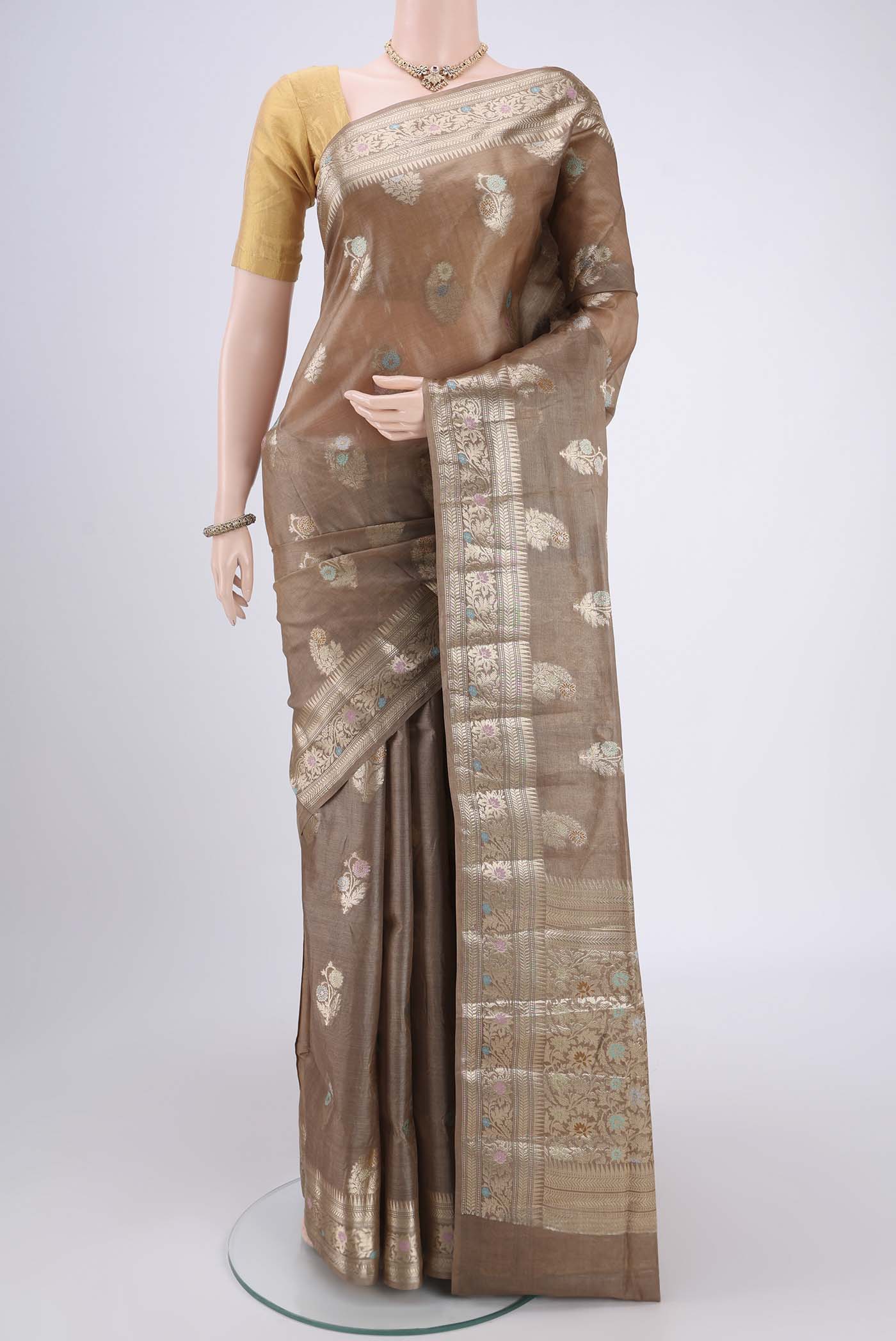 Beige Banarasi Tussar Silk Saree