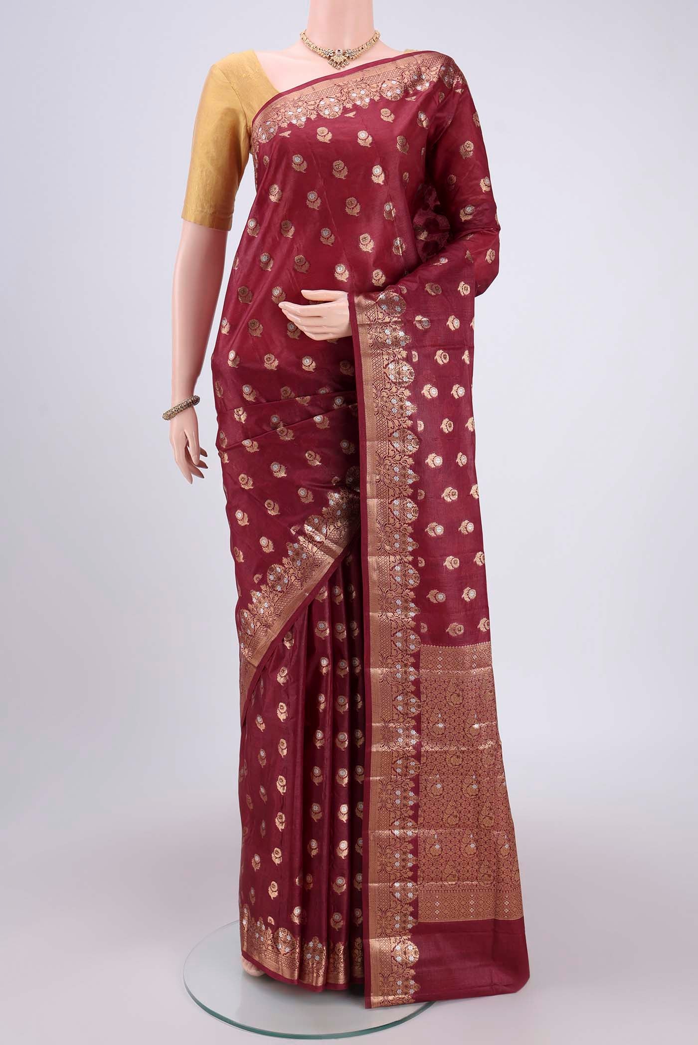 Maroon Banarasi Tussar Silk Saree