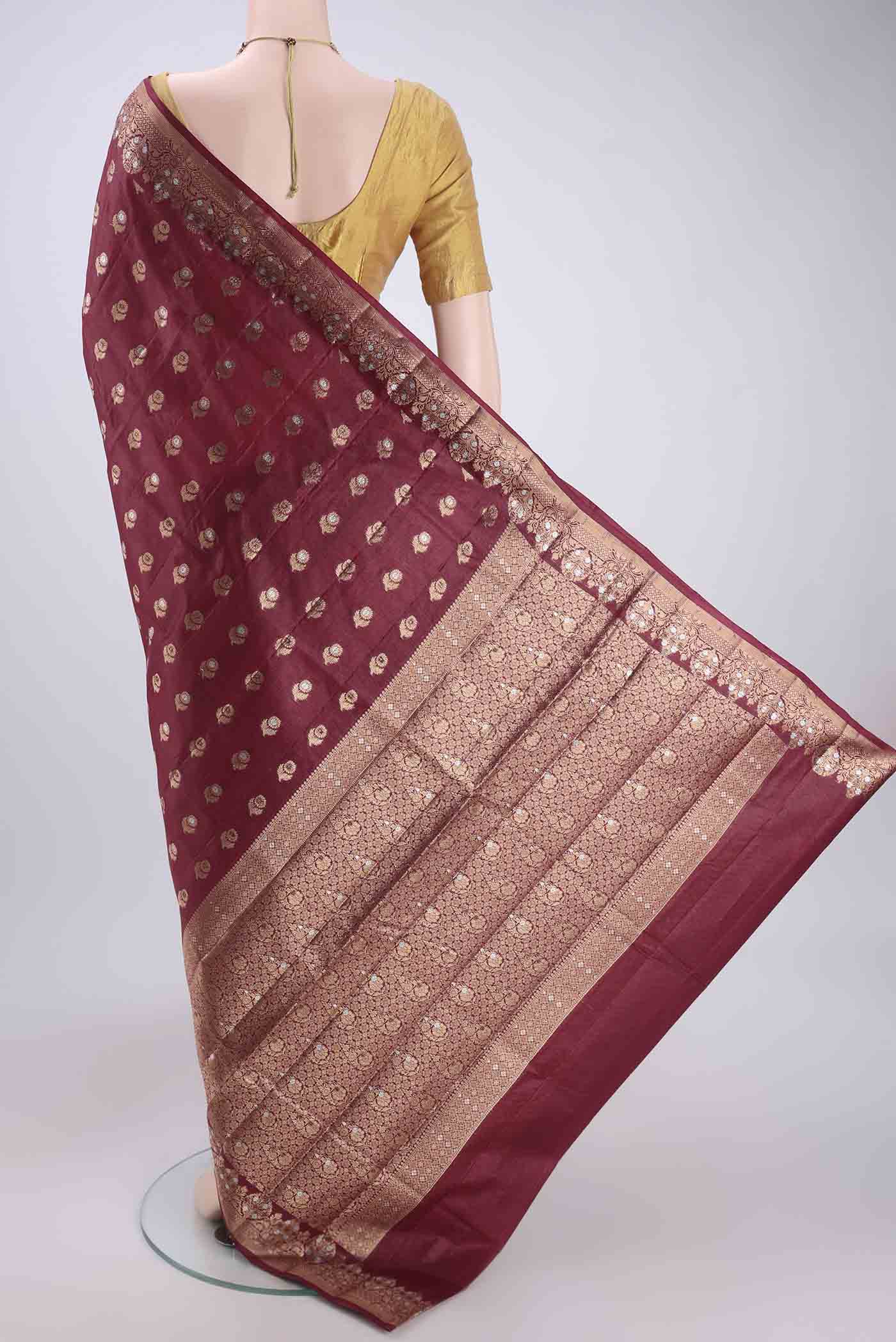 Maroon Banarasi Tussar Silk Saree - Image 3