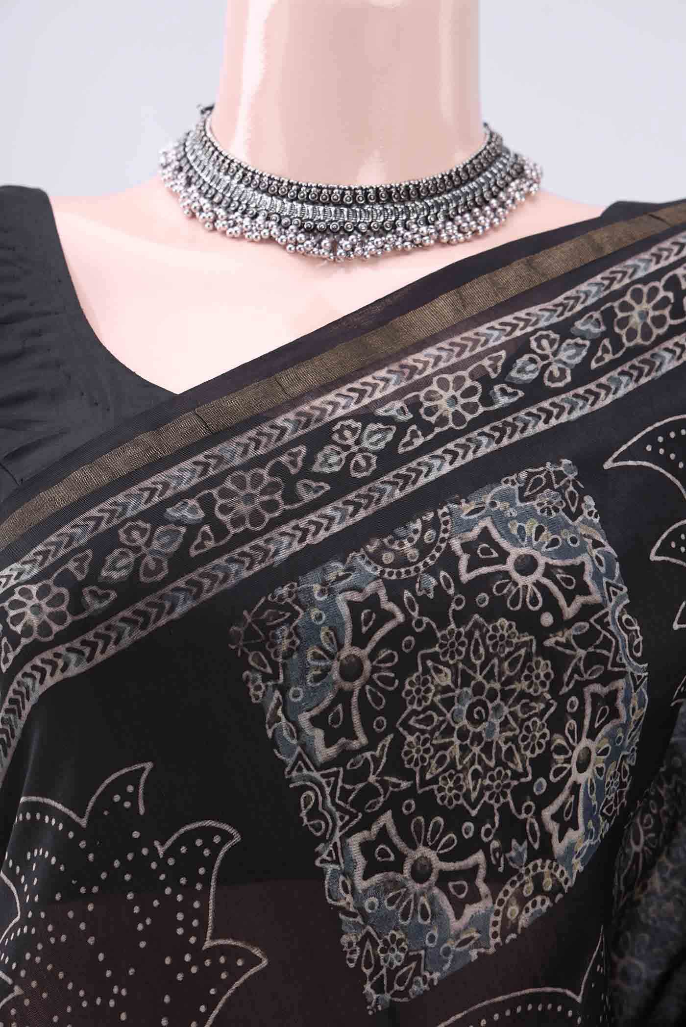 Coffee Brown Chanderi Silk Cotton Saree - Image 3