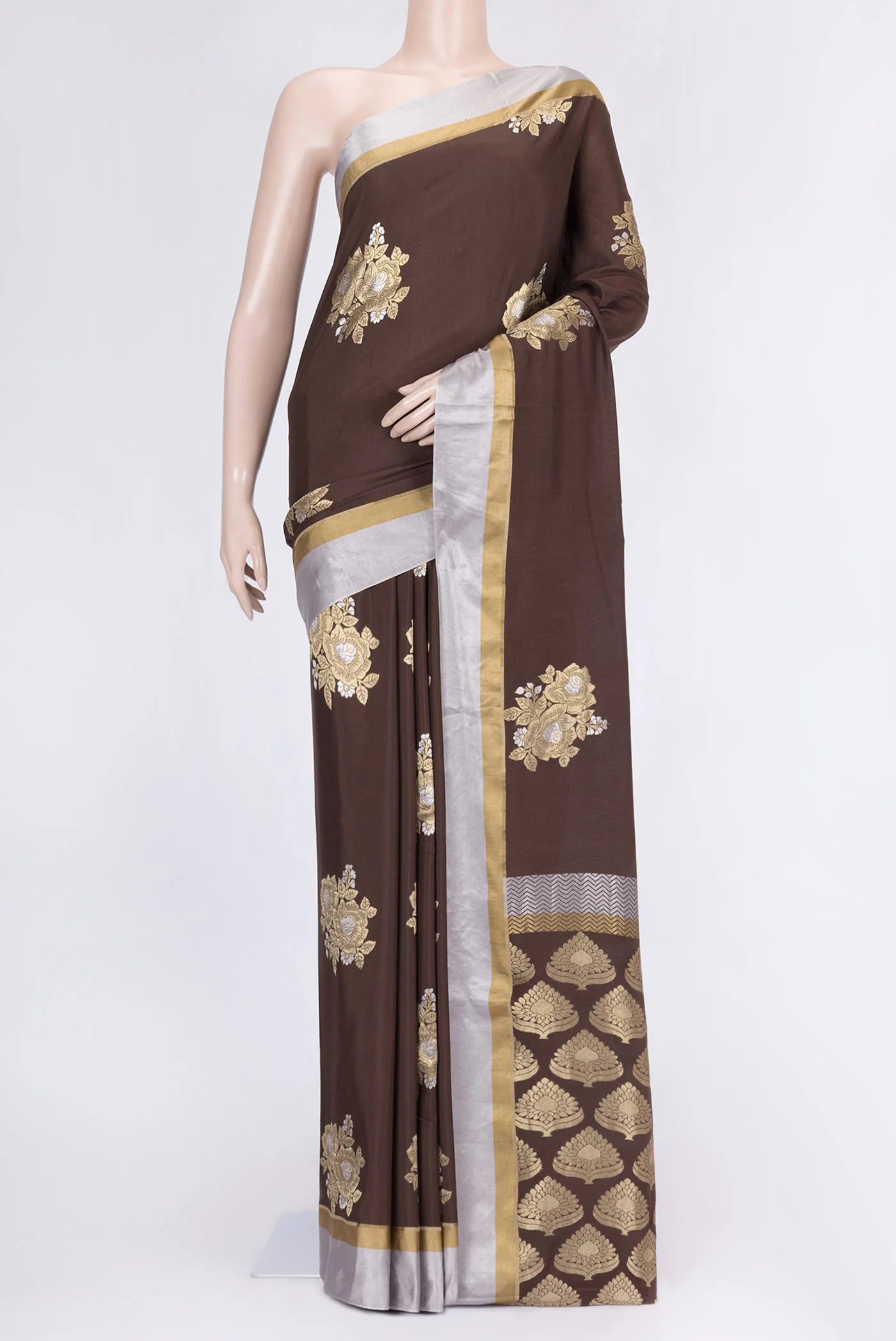 Coffee Brown Banarasi Tussar Silk Saree