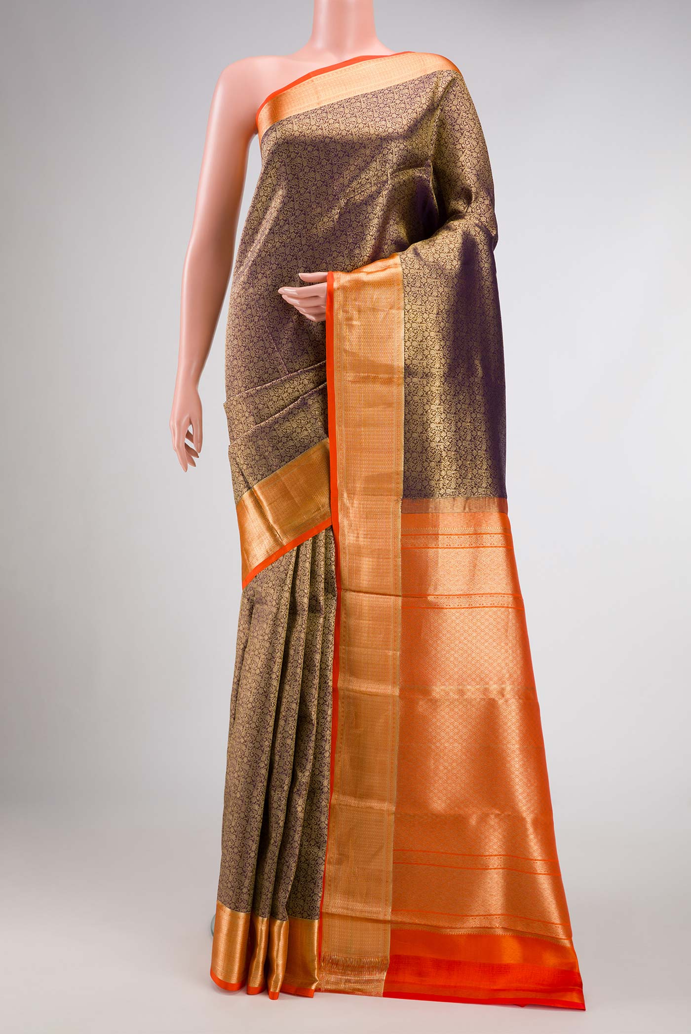 Coffee Brown Dual Tone Kanchipuram Silk Saree