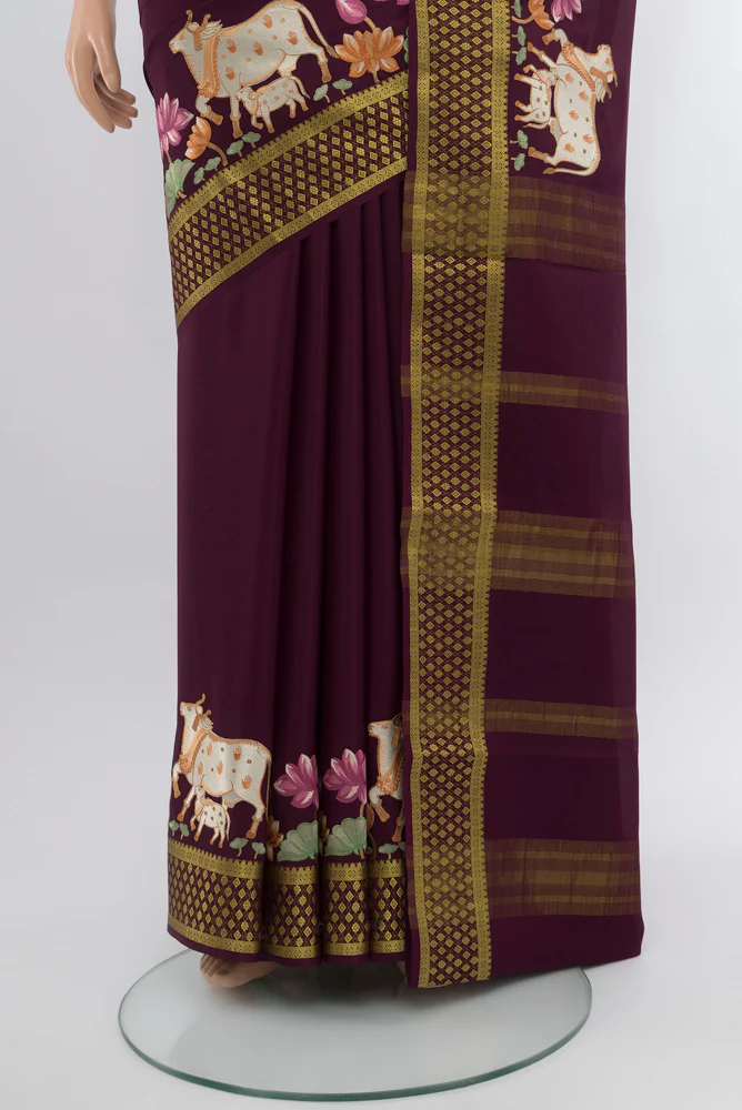 Purple Mysore Crepe Saree - Image 3