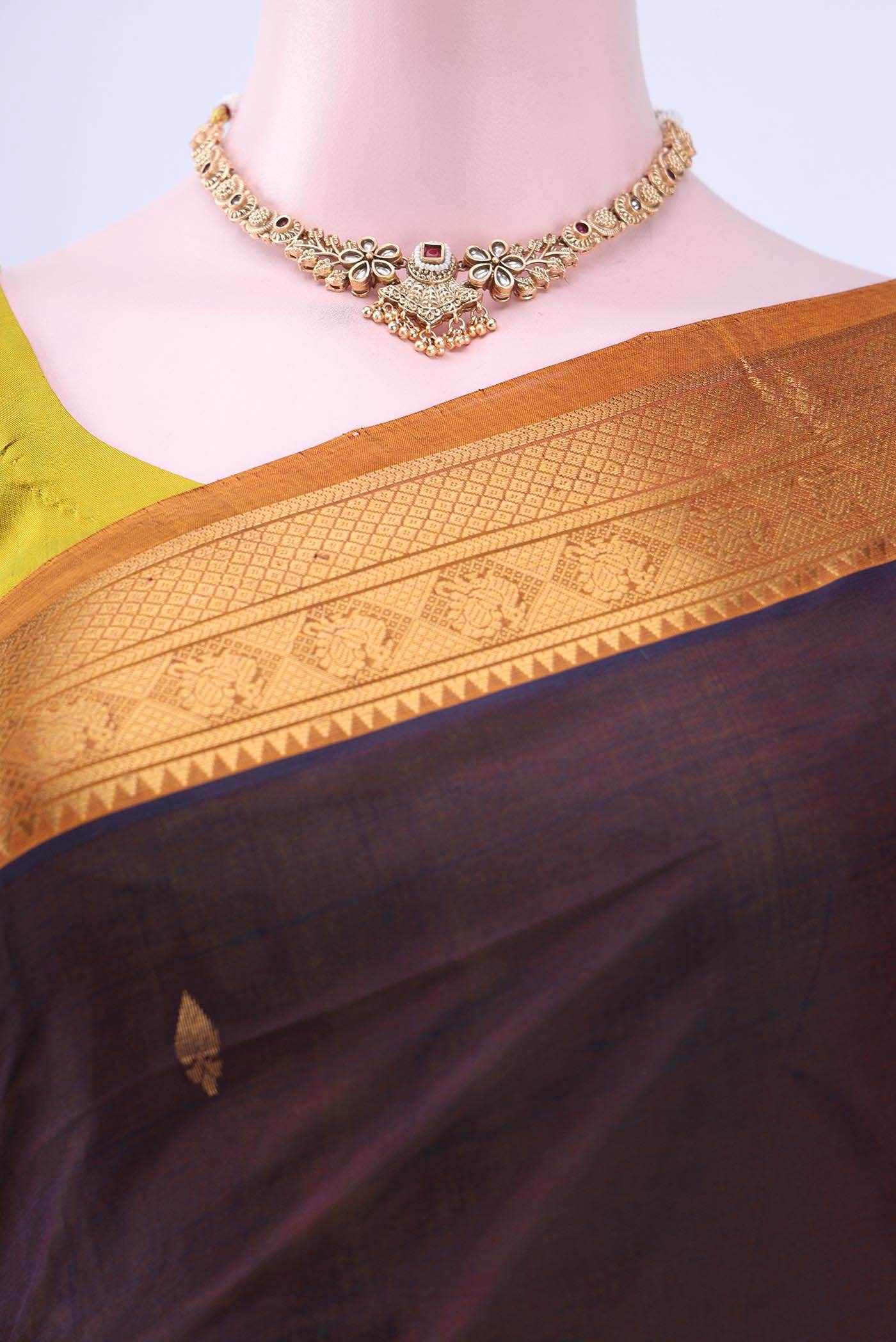 Coffee Brown Silk Cotton Saree - Image 2
