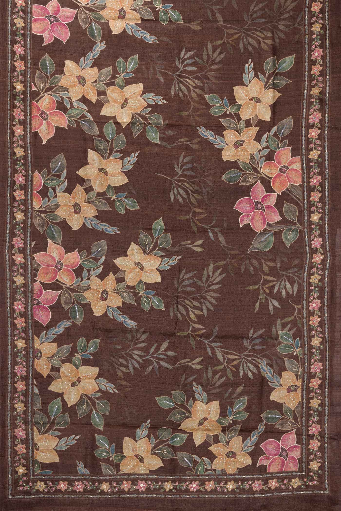 Coffee Brown Tussar Silk Saree - Image 4