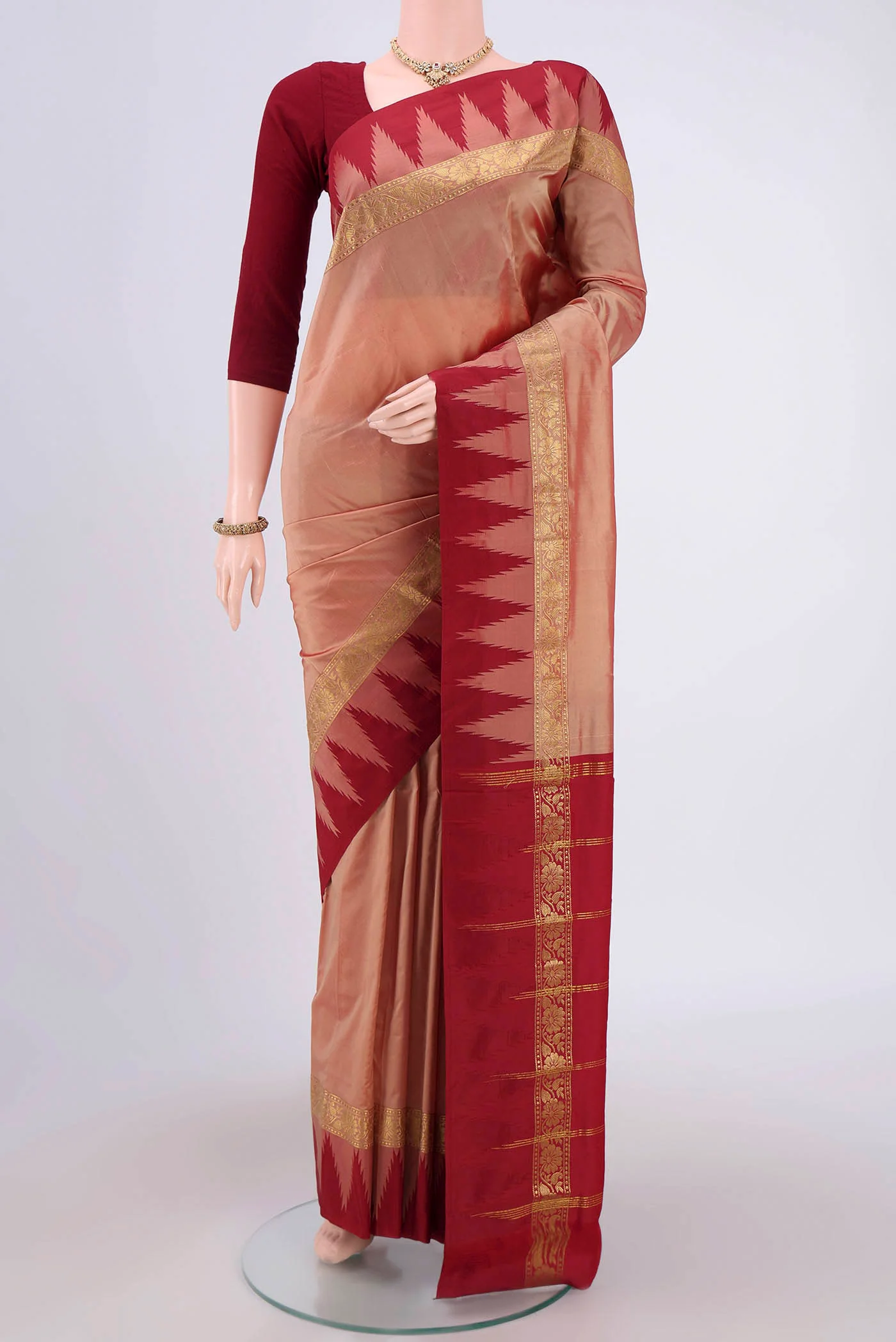 Peach Blended Bangalore Silk Saree