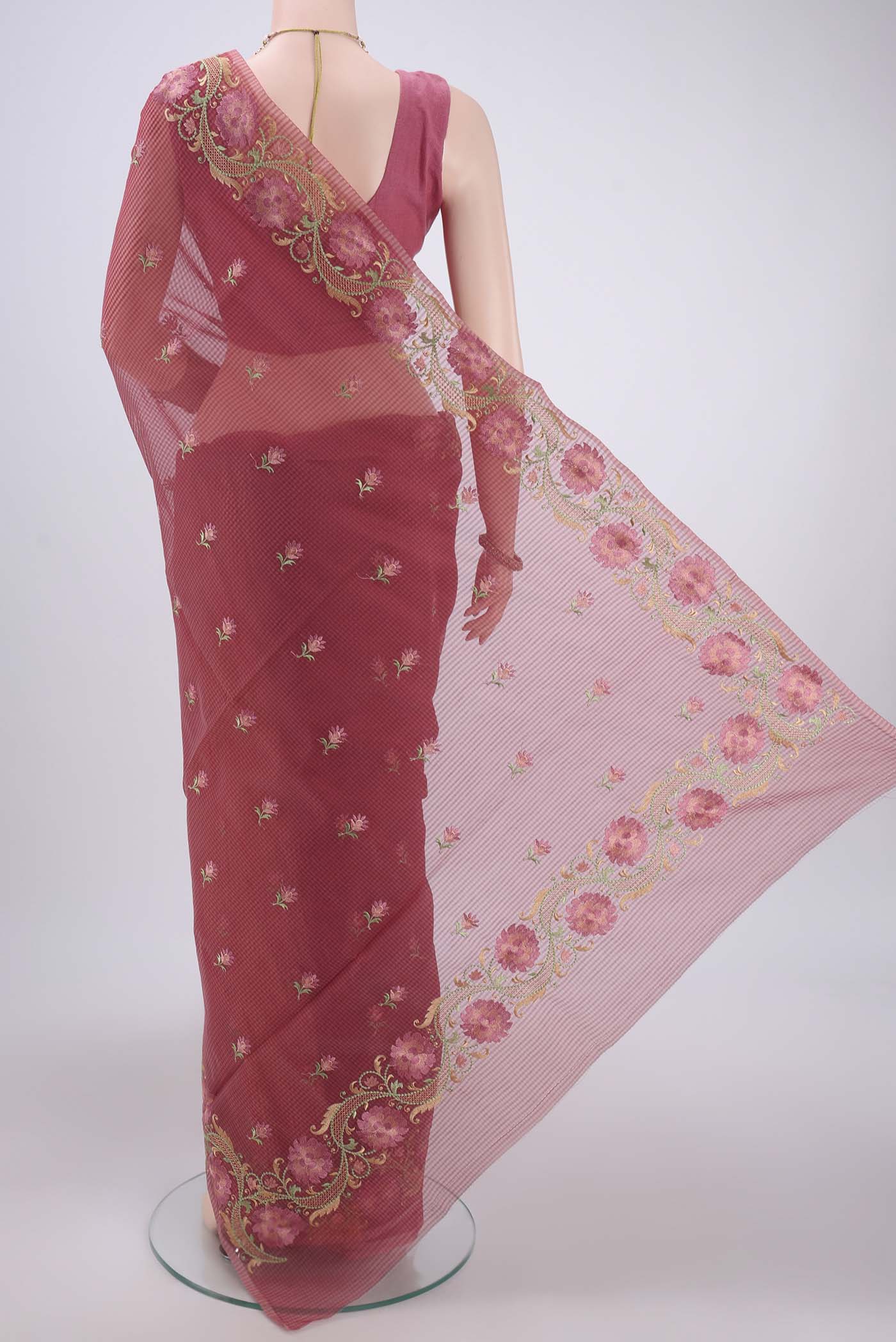Coral Blended Kota Cotton Saree - Image 3