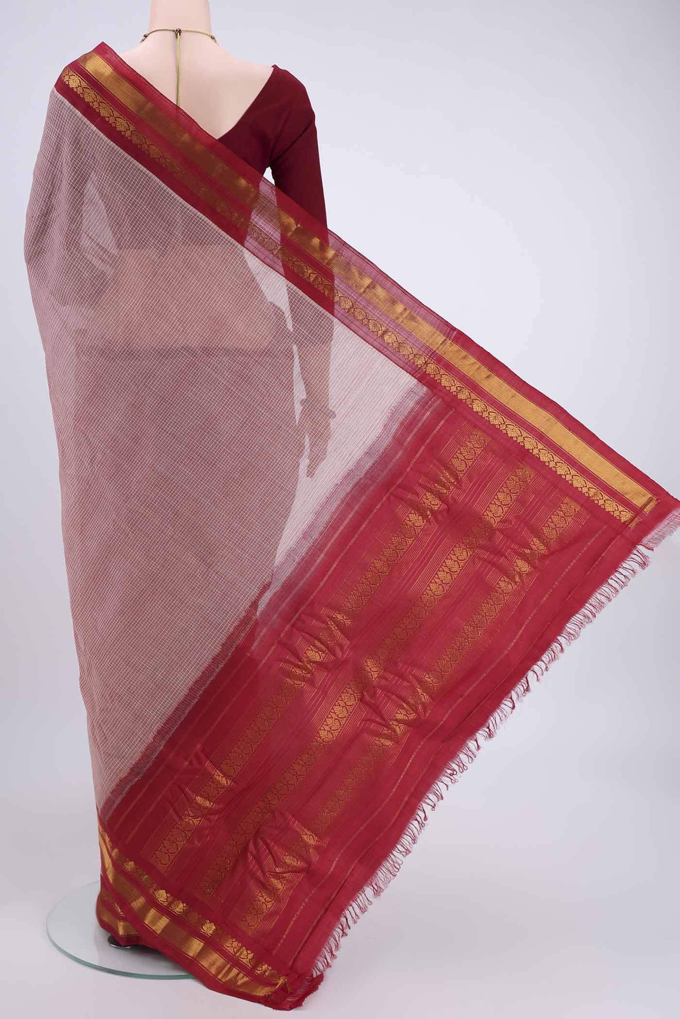 Brown Gadwal Silk Cotton Saree - Image 3