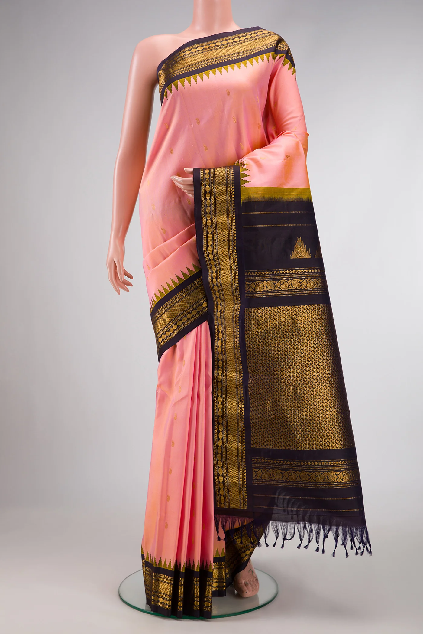 Rose pink Dual Tone Gadwal Silk Saree