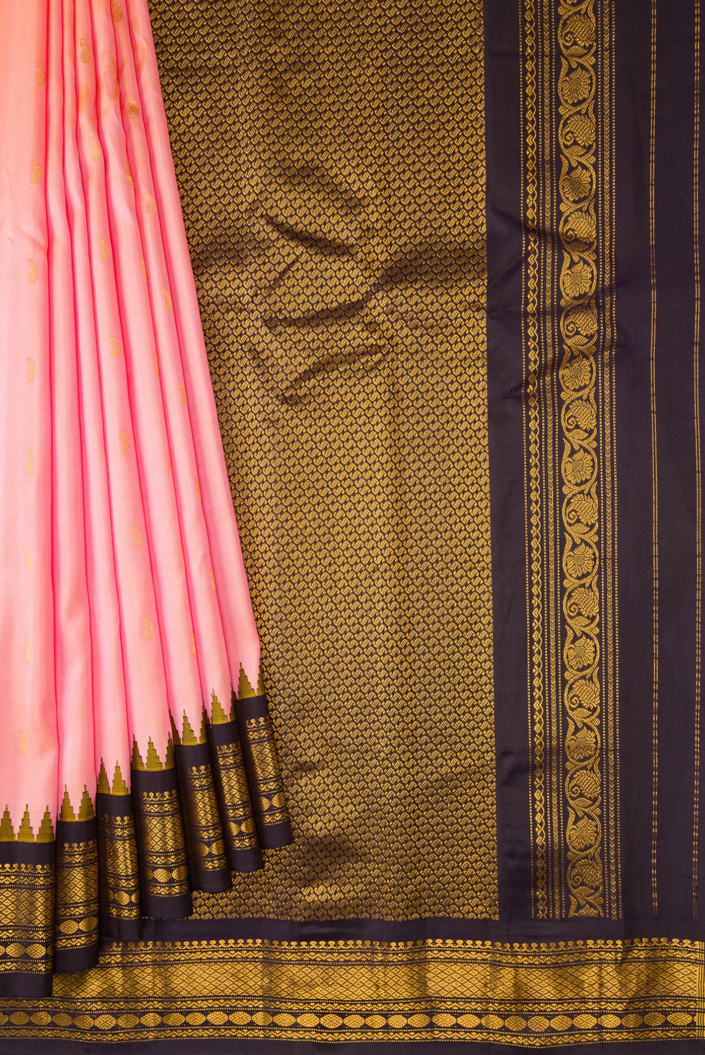 Rose pink Dual Tone Gadwal Silk Saree - Image 4