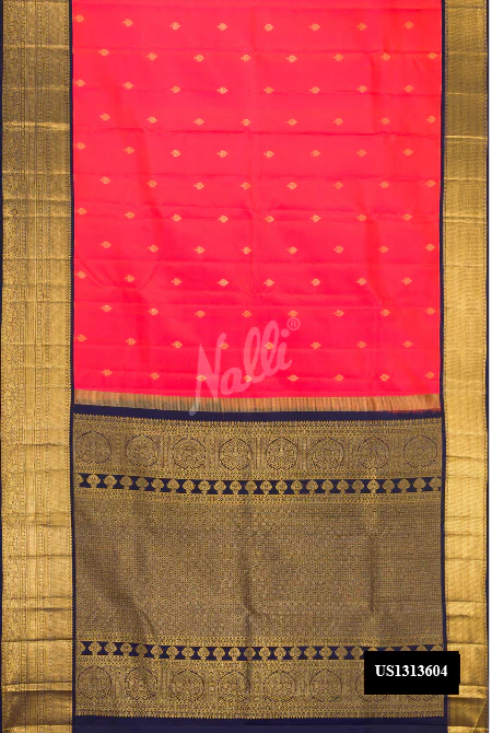 Coral Dual Tone Kanchipuram Silk Saree