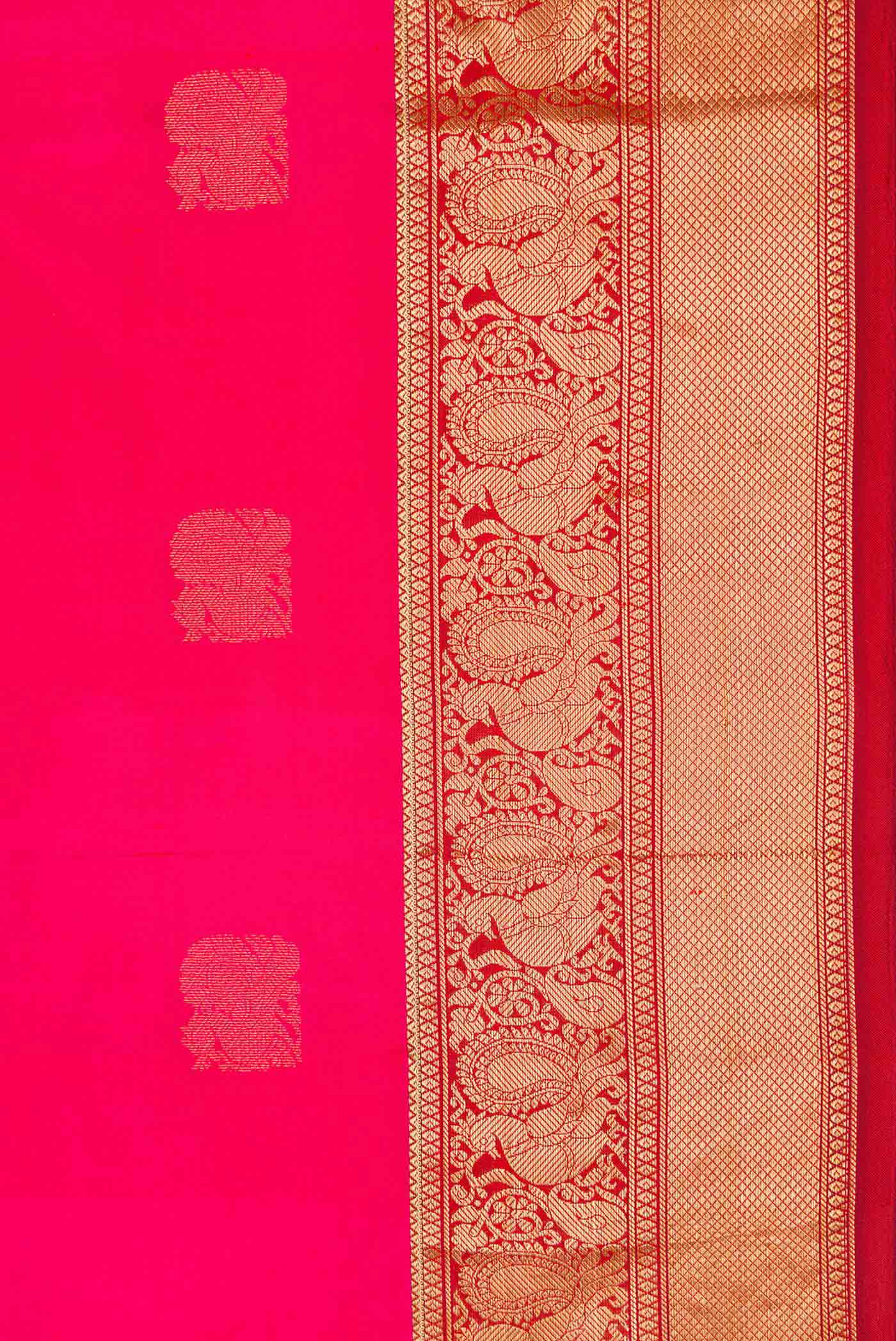 Pink with Orange Color Kanchipuram Silk Saree - Image 3