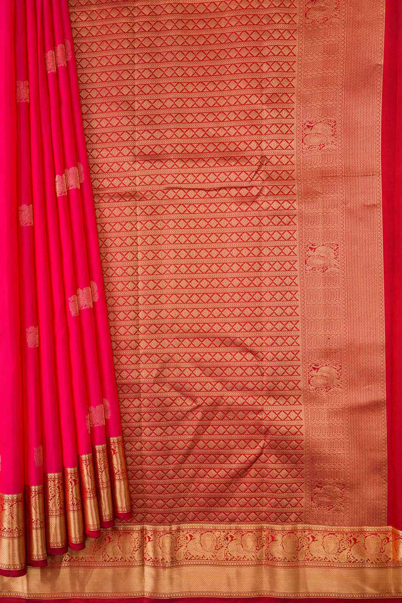 Pink with Orange Color Kanchipuram Silk Saree - Image 4